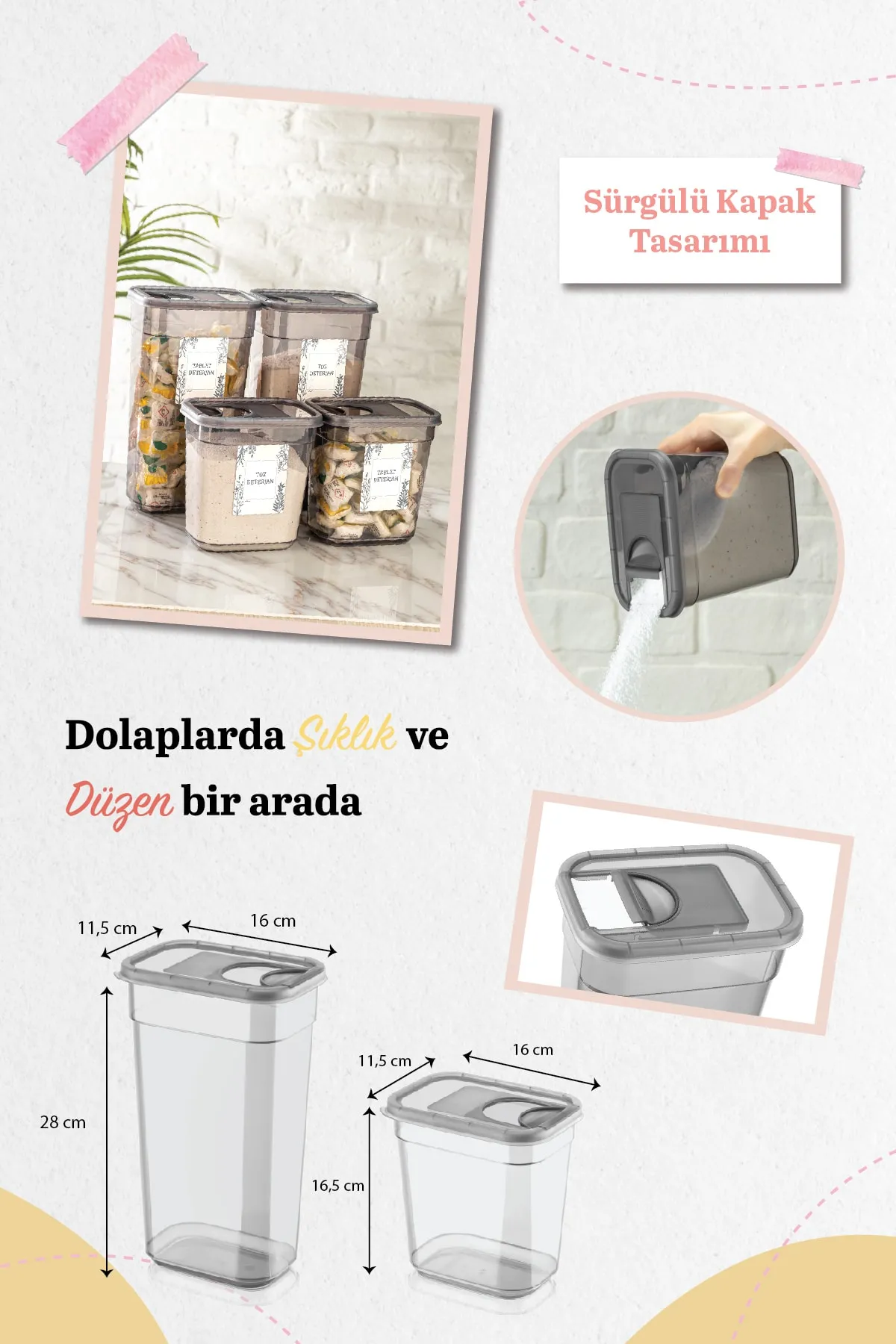 Meleni Home  4-teilige Vega-Tablettenwaschmittel-Aufbewahrungsbox mit Schiebedeckel, beschriftet, rechteckiger Aufbewahrungsbehälter, 2 l–3,2 l