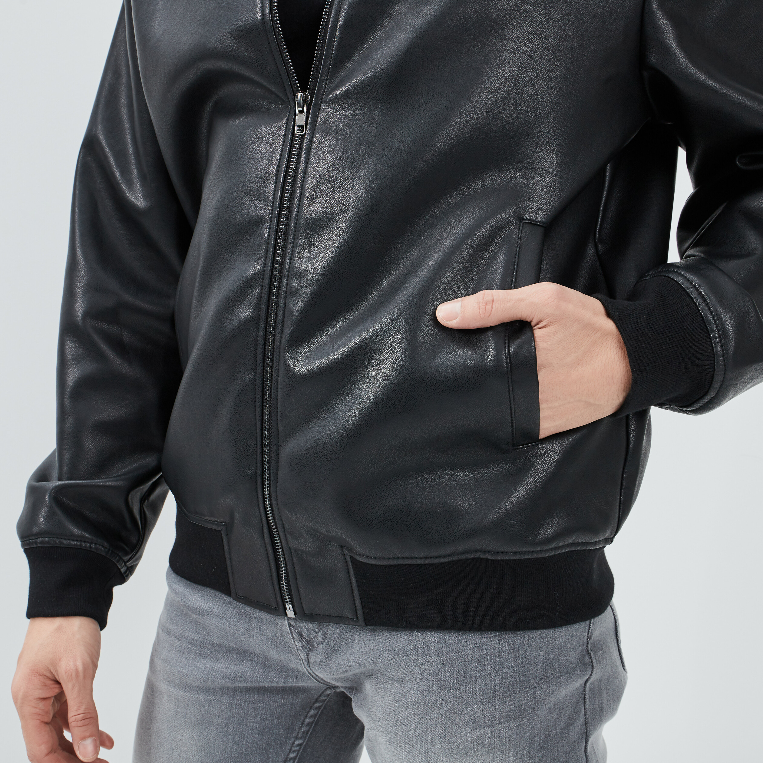 Blouson bomber doublée droite noir homme | La Halle