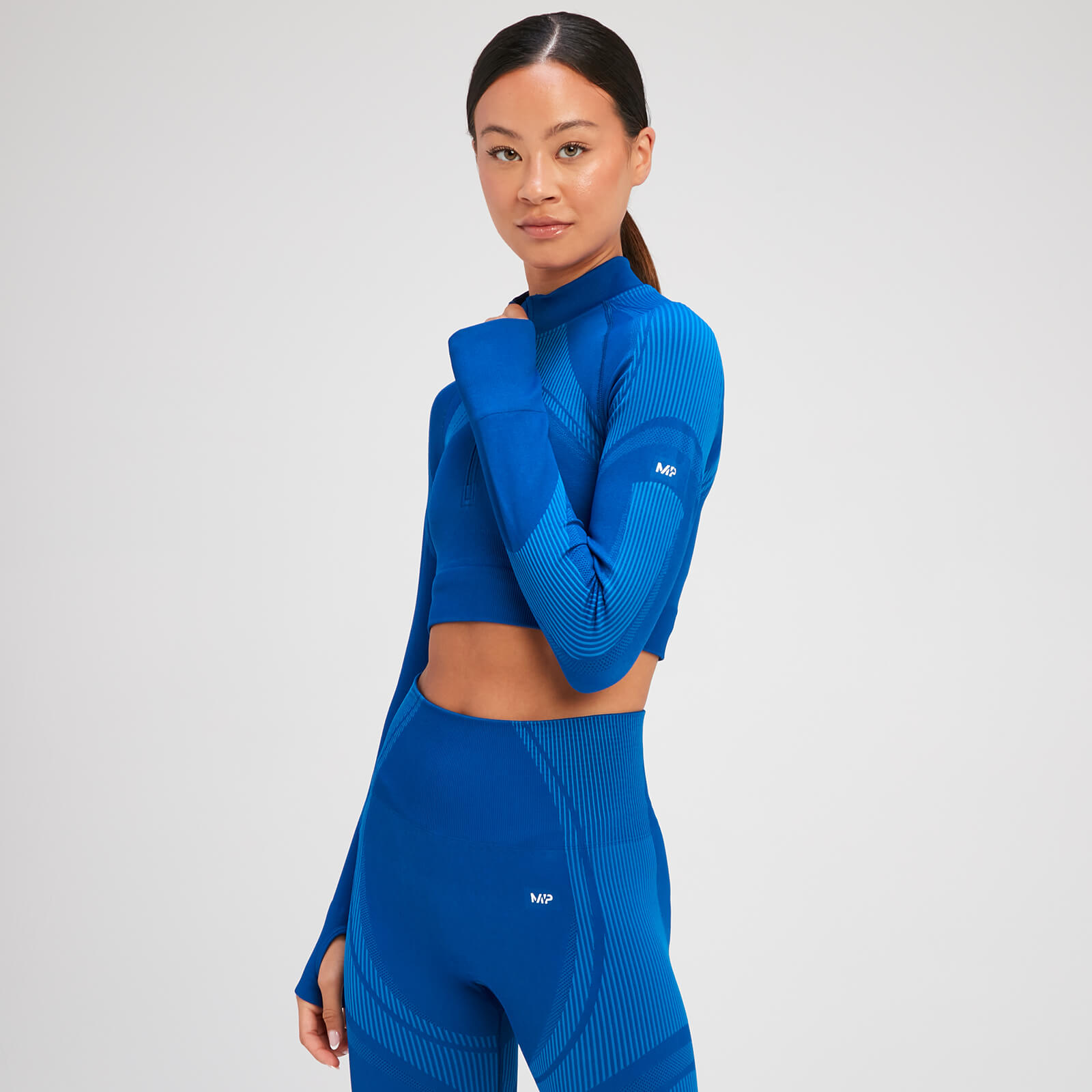 Crop top sans coutures à manches longues et à fermeture éclair ¼ MP Tempo Ultra pour femmes – Bleu surf