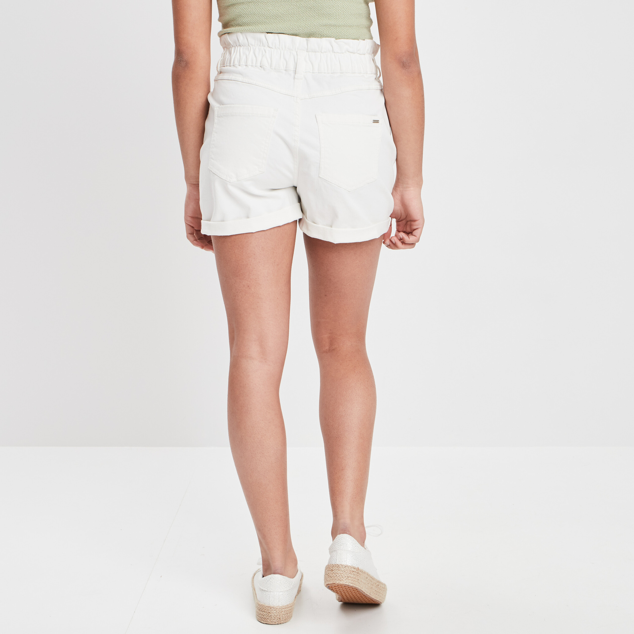 Short droit taille haute élastiquée ivoire femme | La Halle
