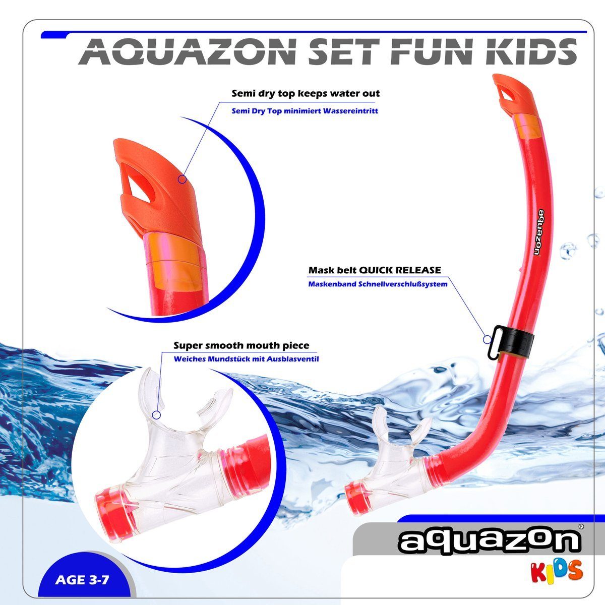 AQUAZON Taucherbrille FUN mit Schnorchel, Schnorchelset, Kinder von 3-7 Jahren