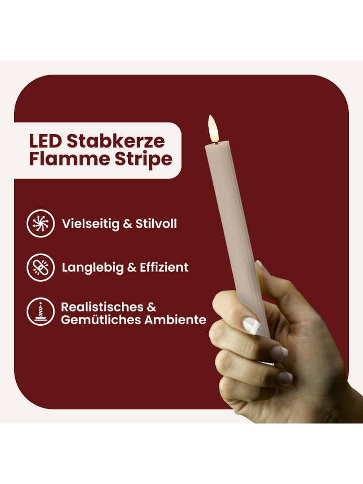 STAR Trading LED Stabkerze Flamme Stripe 2er-Set aus Wachs, braun in Braun günstig kaufen onesize