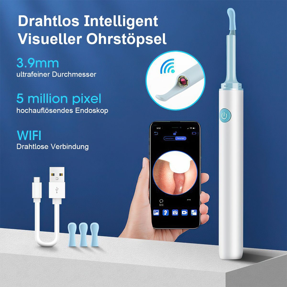 Welikera Ohrenreiniger Ohrenschmalz-Entfernungswerkzeug, HD led Wasserdicht Ohrenreiniger