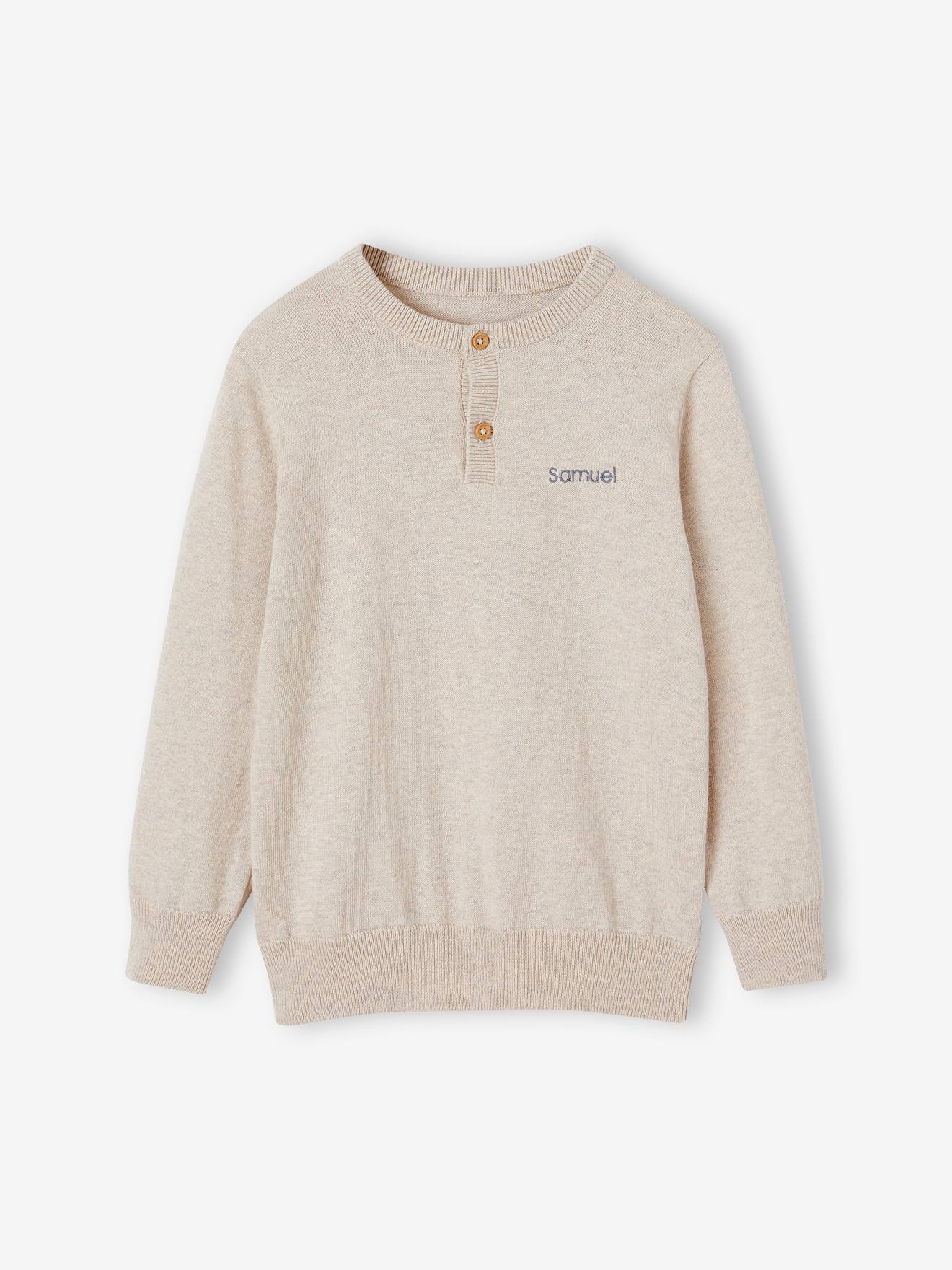 Vertbaudet Jungen Pullover mit Henley-Ausschnitt Oeko-Tex, personalisierbar - beige meliert