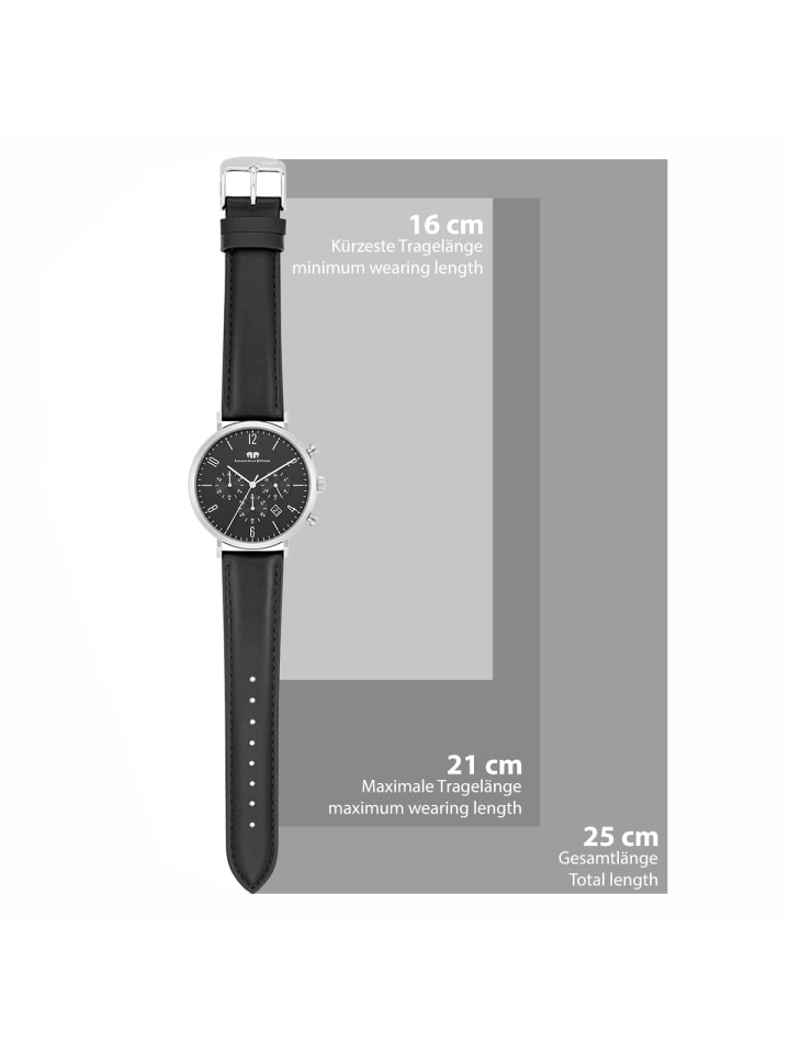 Rhodenwald & Söhne Herren Chronograph silber Echtleder schwarz in schwarz günstig kaufen 21 cm