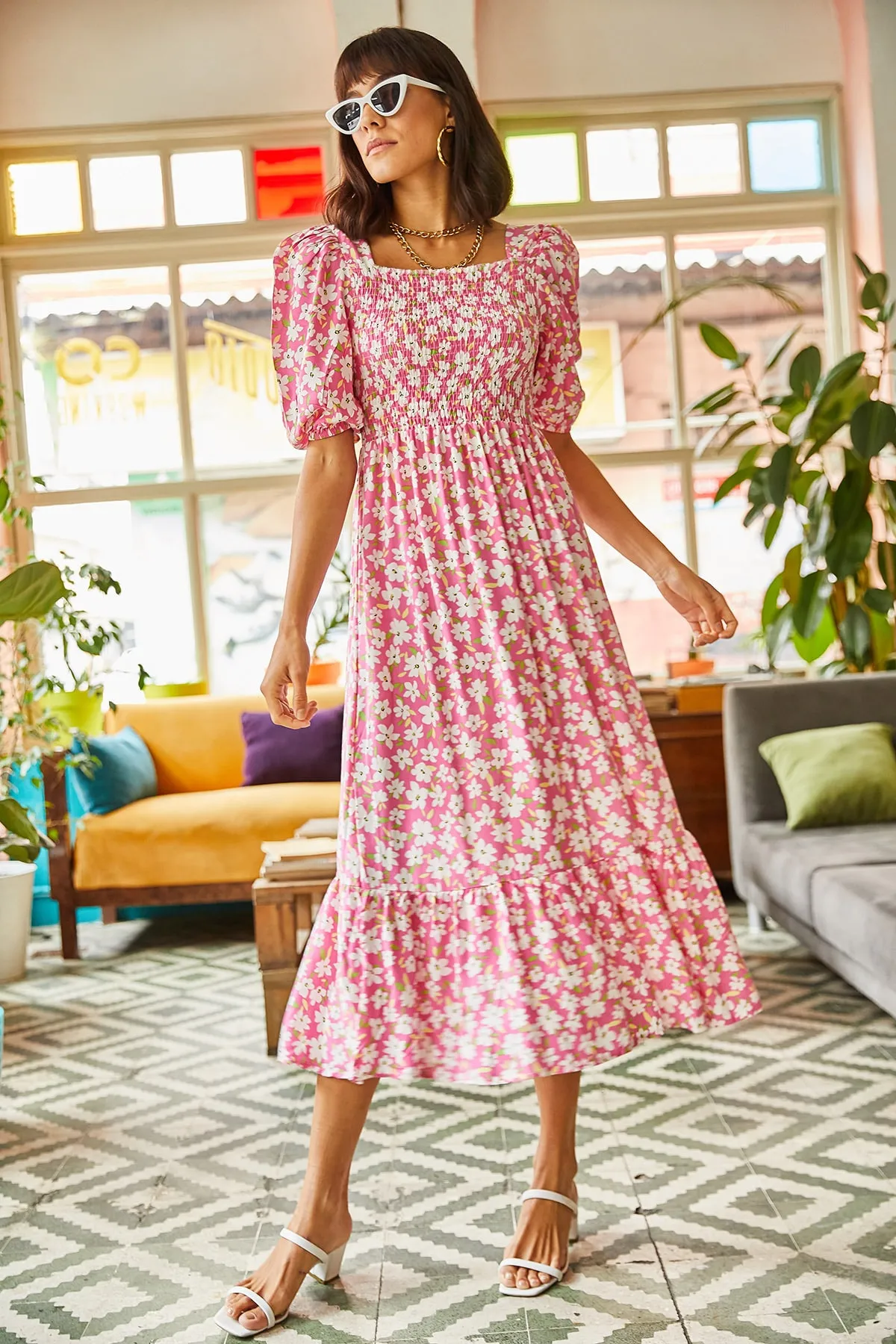 Olalook  Rosa Gimped Lässiges Kleid aus gewebter Viskose für Damen ELB-19001483