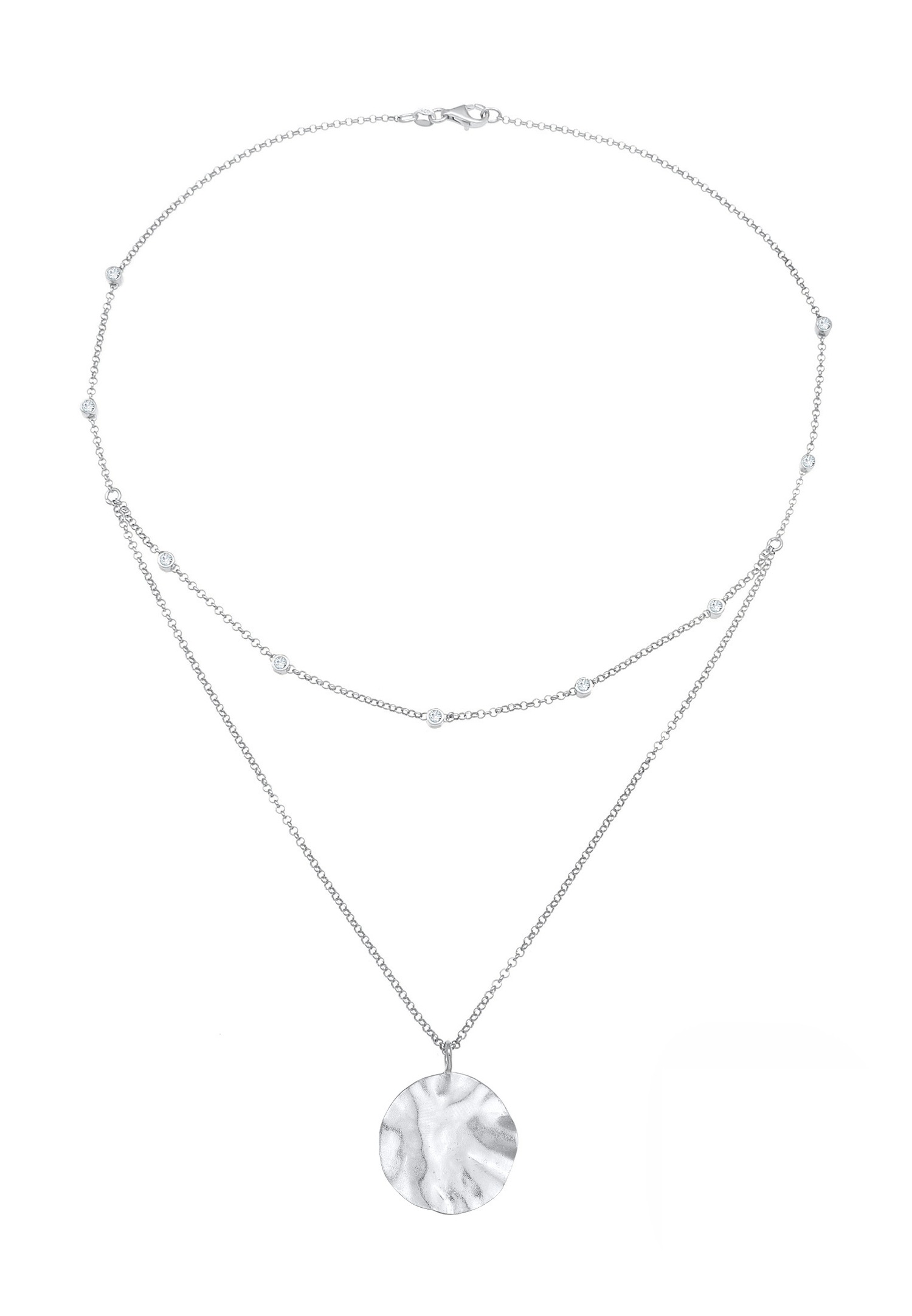 Elli Diaper Plate Pendant with Crystals Women's Necklace - (925/1000) Silver
