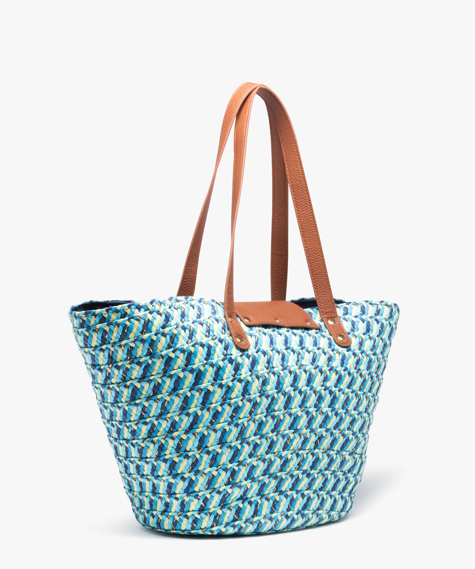 Sac cabas femme en paille multicolore et pailletée bleu | GEMO