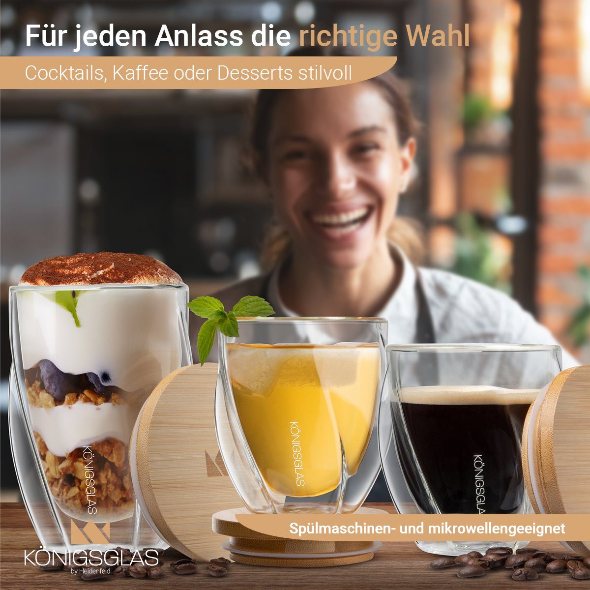 Königsglas Gläser-Set Swing doppelwandige Gläser 2/4er Glas Set 250/350 ml Cocktailgläser, Premium Latte Macchiato Gläser aus Borosilikatglas, Trinkglas Kaffee Cappuccino Tasse Teeglas