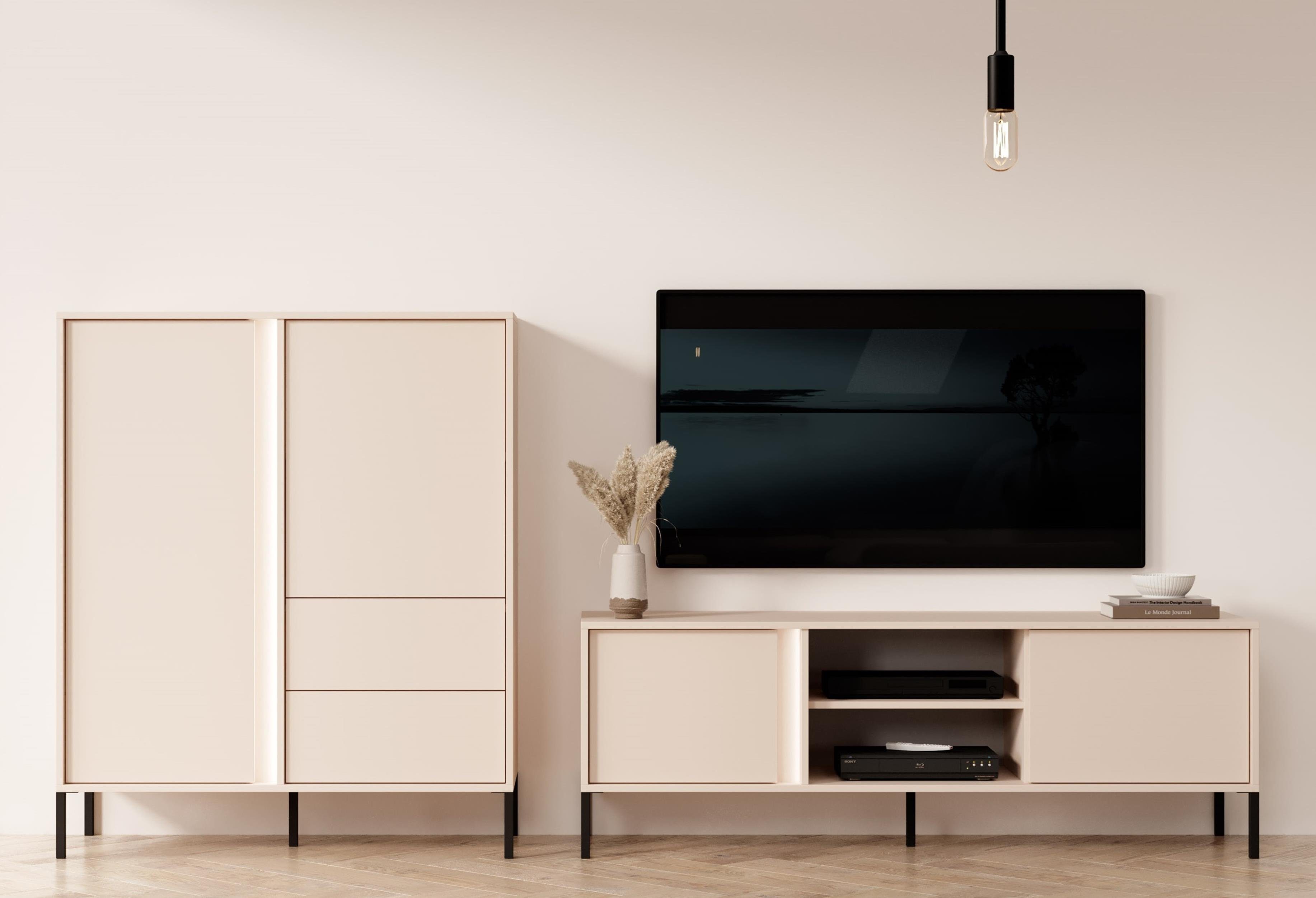 Furnix Wohnwand Mediawand DASTI 1 Möbelwand Highboard und TV-Schrank Beige, B256,4 x H123,4 x T39,5 cm, Made in EU