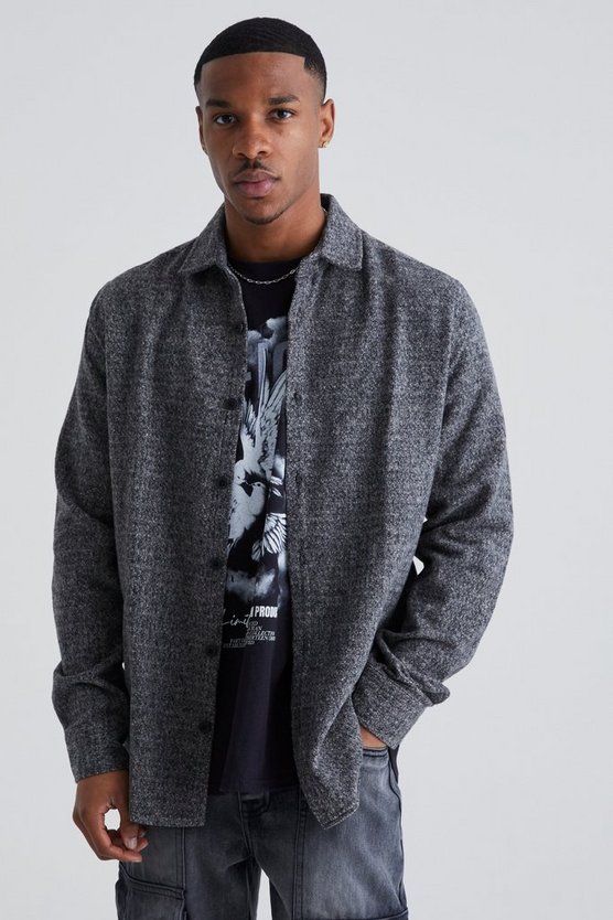 Overshirt in Wolloptik mit Knopfleiste