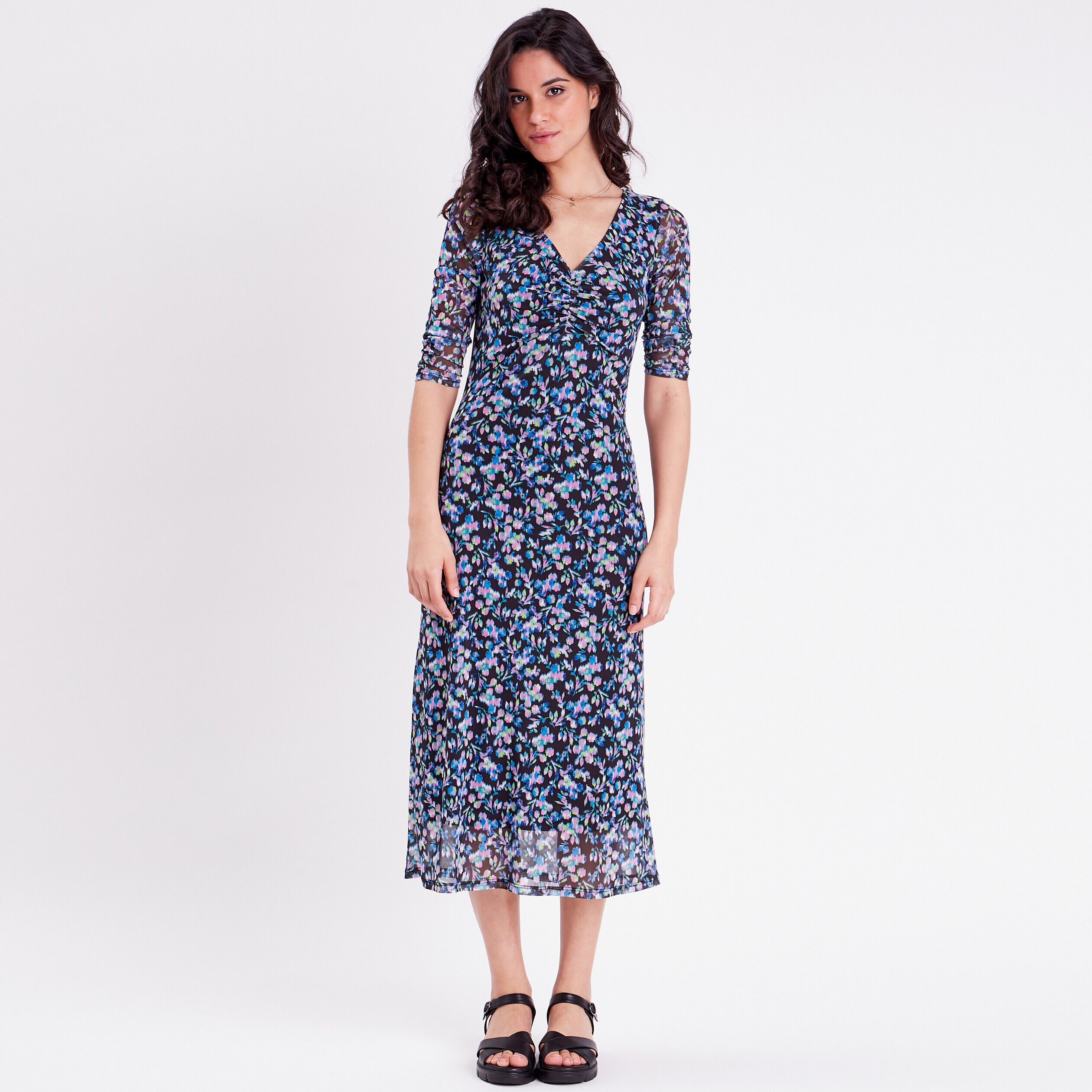 Robe évasée manches 3/4 noir femme | Cache Cache