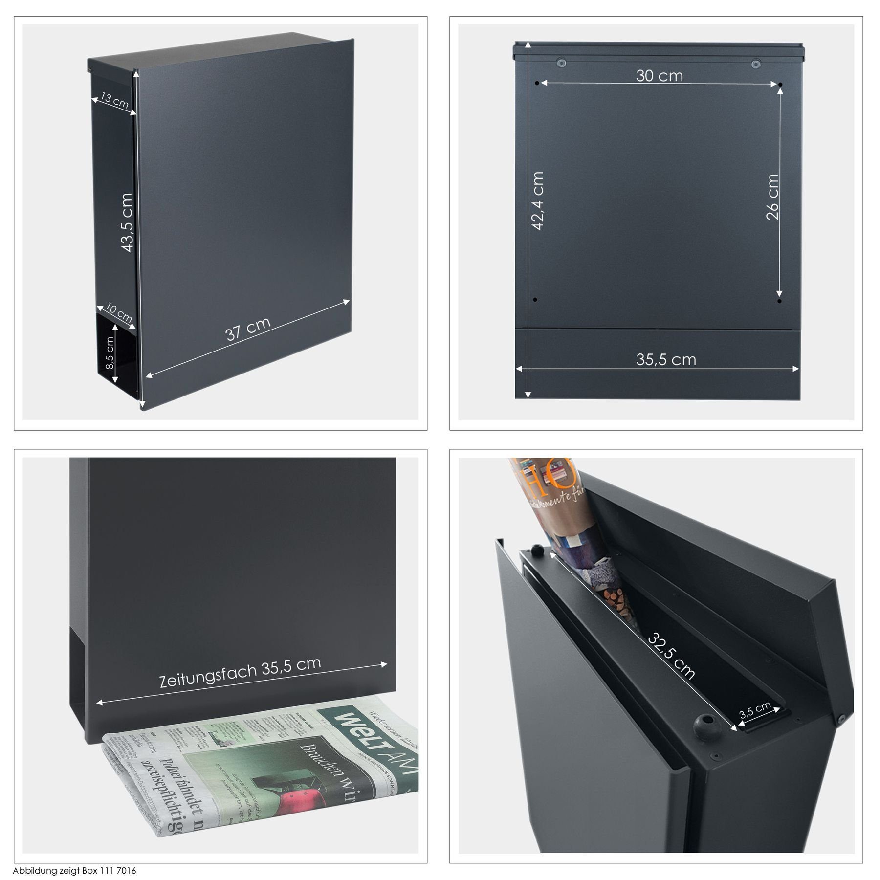 MOCAVI Briefkasten MOCAVI Box 111 VA Premium Edelstahl-Briefkasten mit Zeitungsfach in Edelstahl V2A Wandbriefkasten, integriert; passender Verschluss (zusätzlich bestellbar) für Wetterseite, beidseitig nutzbar: Box Vers 1 VA