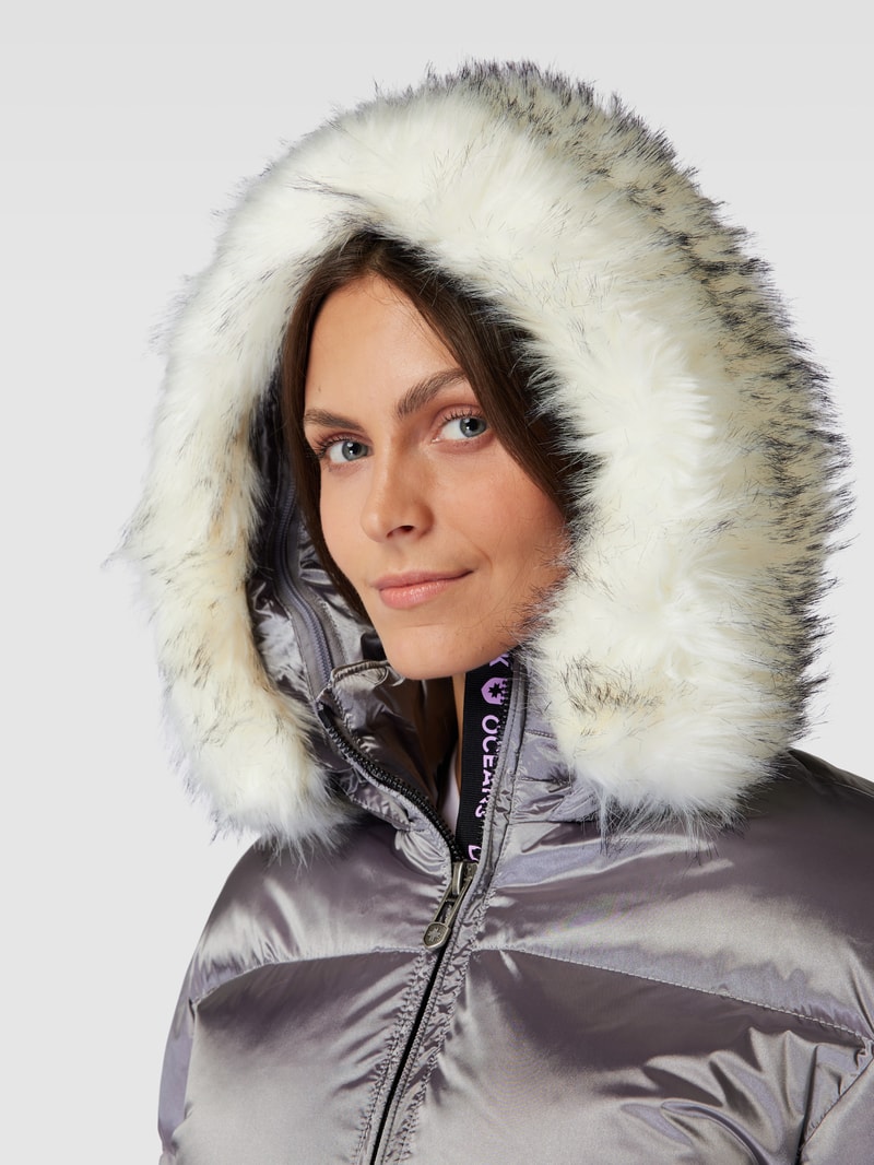 Steppjacke mit Kunstfellbesatz Modell 'HONEY' in silber