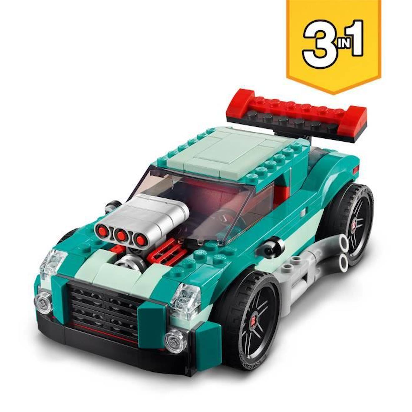LEGO® 31127 Creator 3 en 1 Le Bolide De Rue, Jouet de Voiture de Course, Modèles de Sport ou Hot Rod bleu
