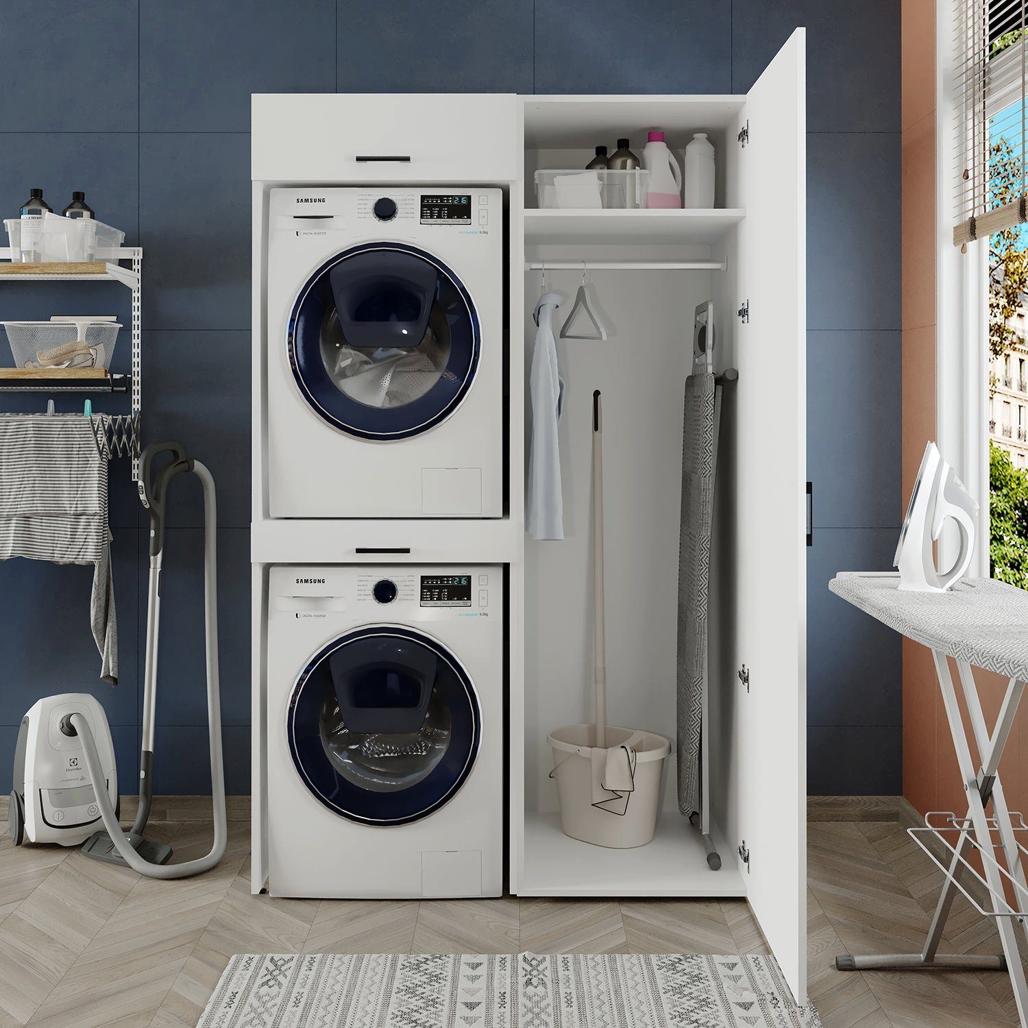 Roomart Waschmaschinenumbauschrank (Waschmaschinenschrank für Trockner und Waschmaschine Überbauschrank)