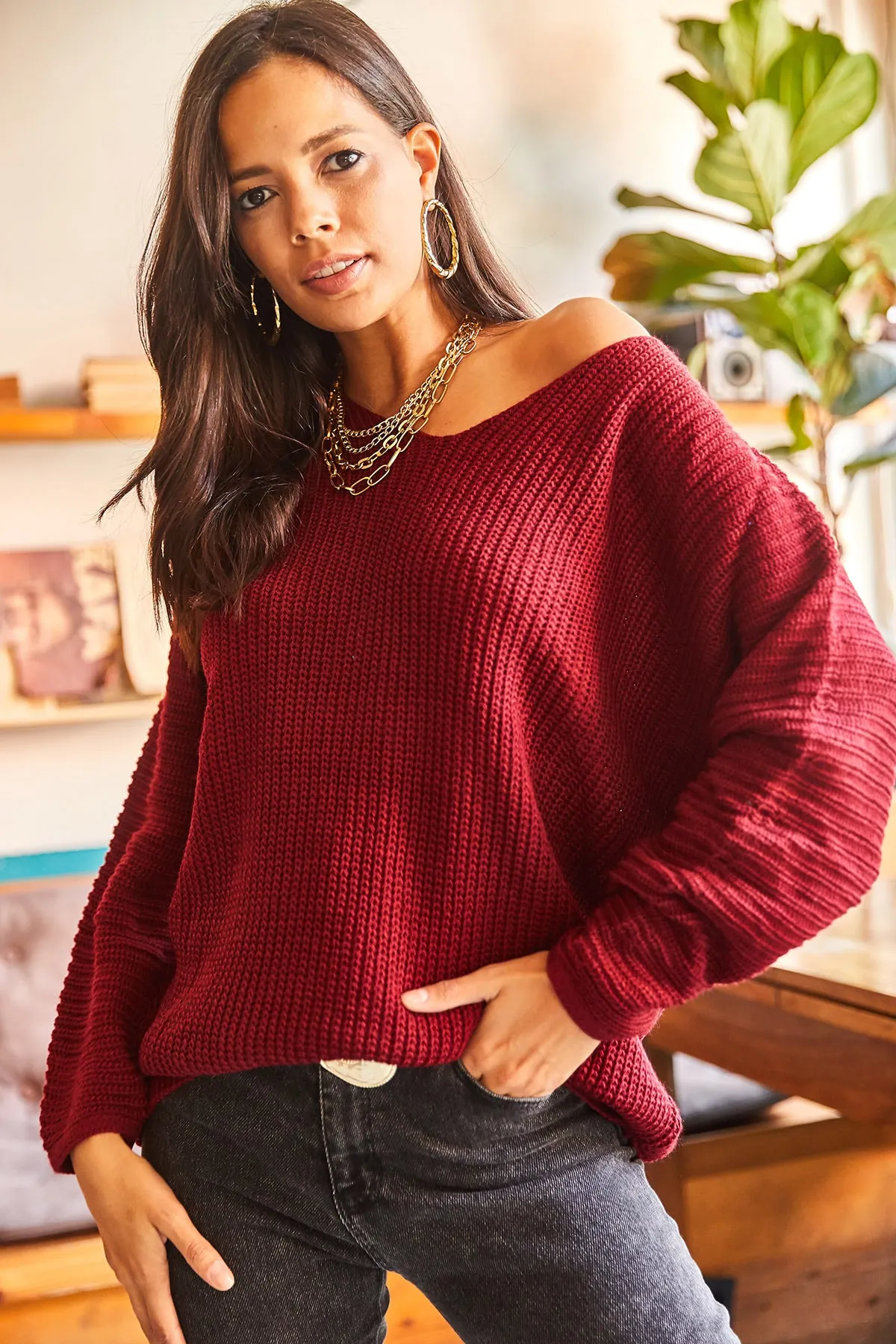 Olalook  Thessaloniki Strickpullover in Übergröße mit V-Ausschnitt