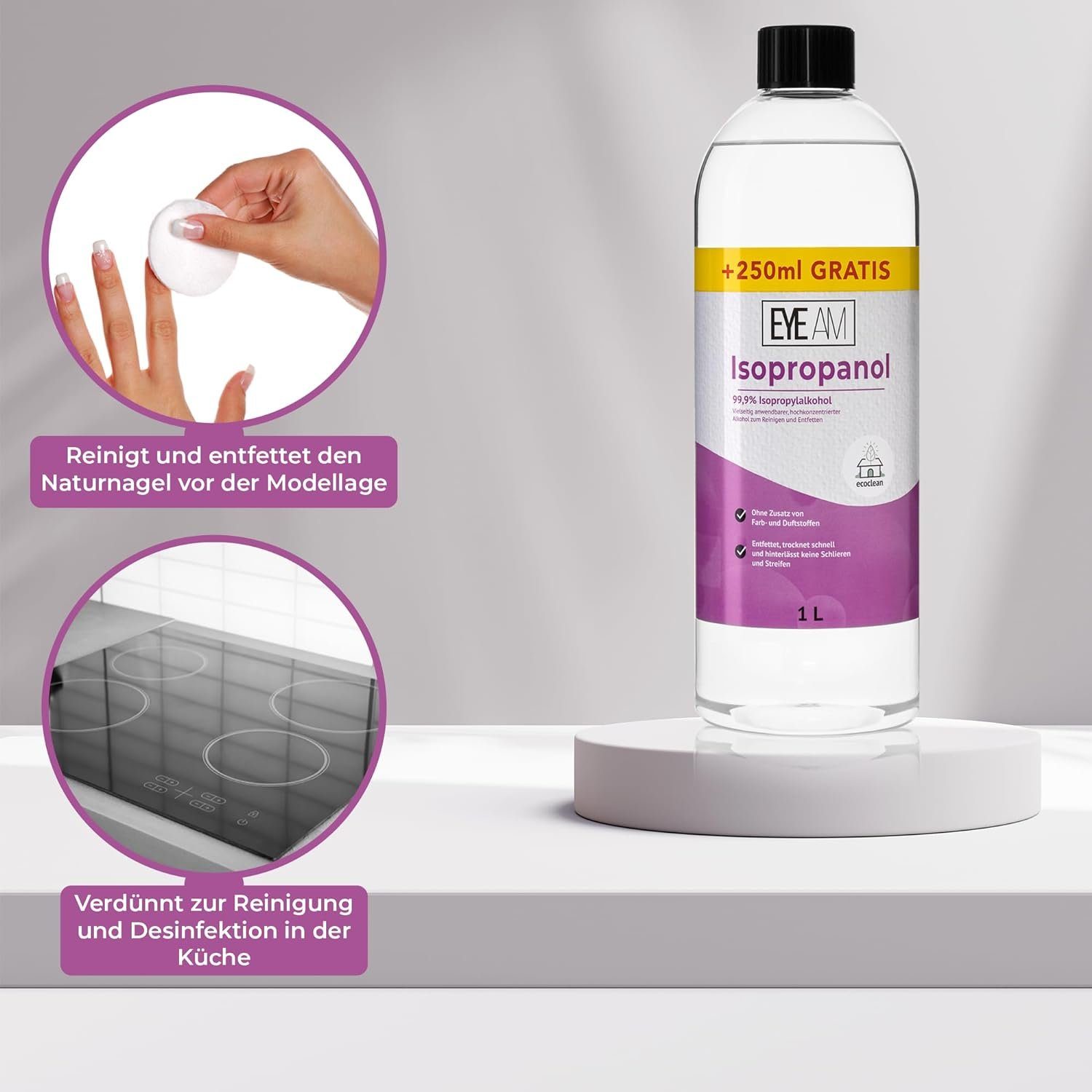 EyeAm Isopropanol 99,9% (IPA) mit 500ml Zusatzflasche zum Verdünnen, Reinigungsalkohol