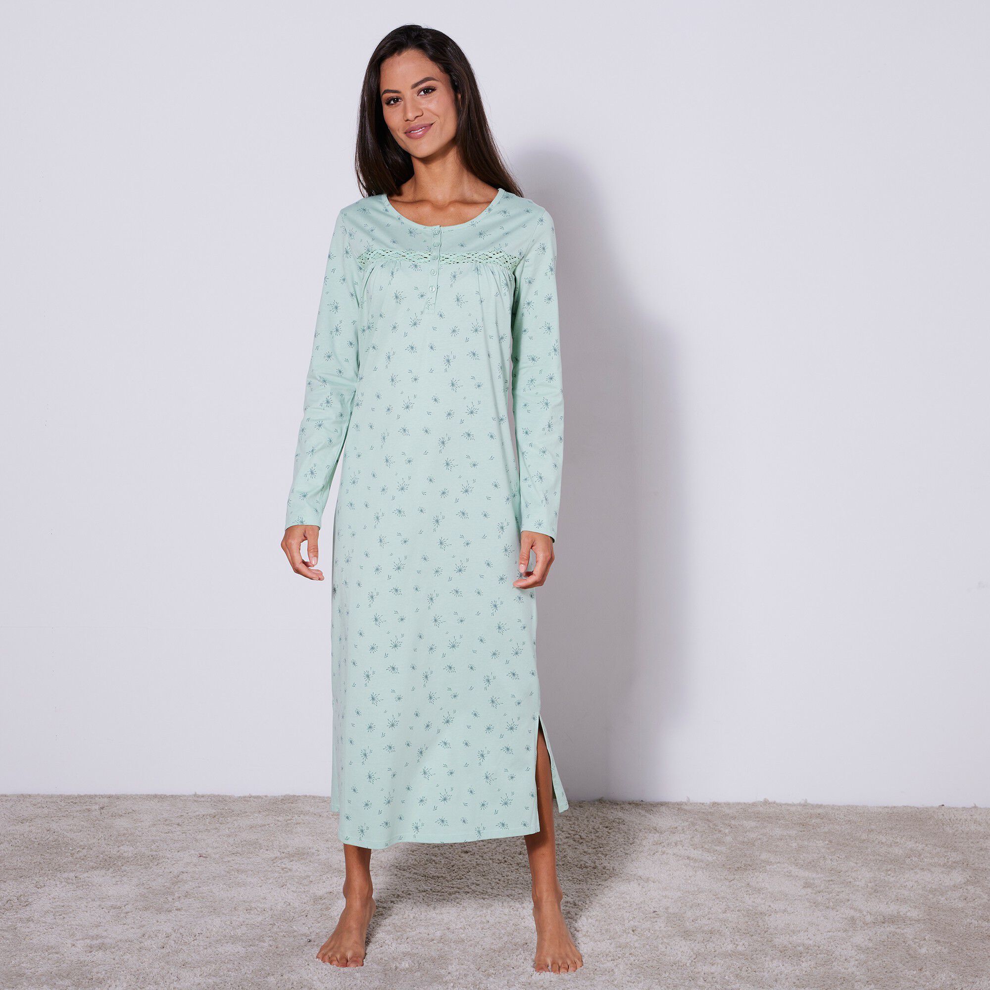 Chemise de nuit longue manches longues imprimée 