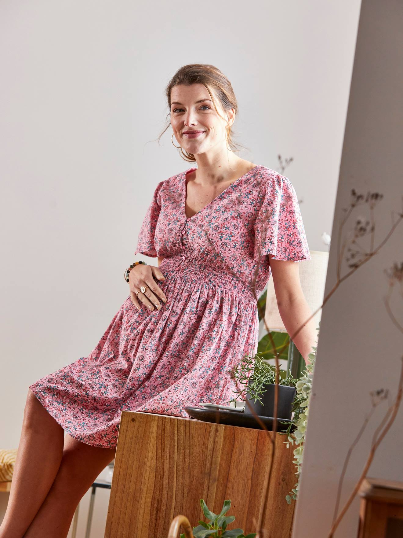 Vertbaudet Kurzes Kleid für Schwangerschaft & Stillzeit - weiß bedruckt