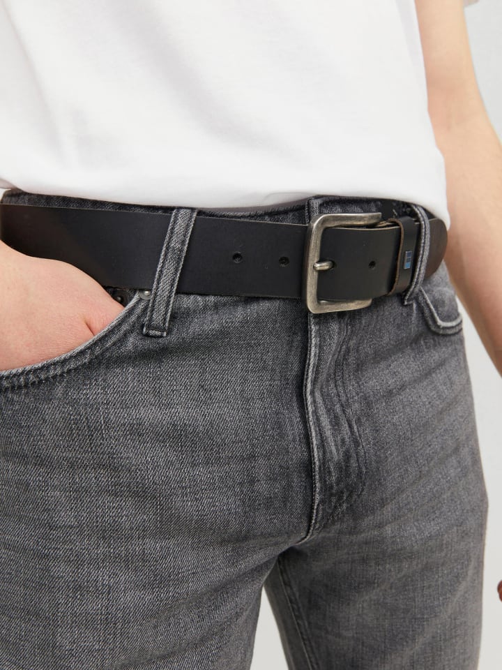 Jack & Jones Legerer Echtleder Gürtel Klassischer Leather Belt in Schwarz günstig kaufen