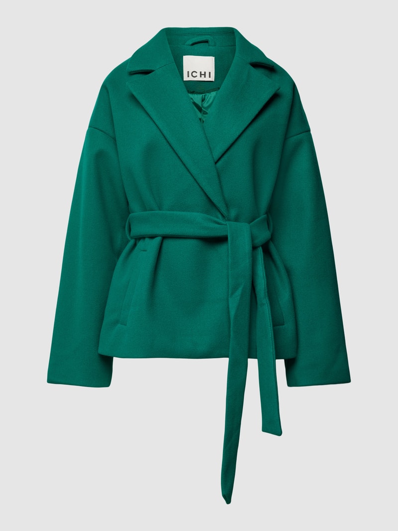 Jacke mit Bindegürtel Modell 'Jannet' in grün meliert