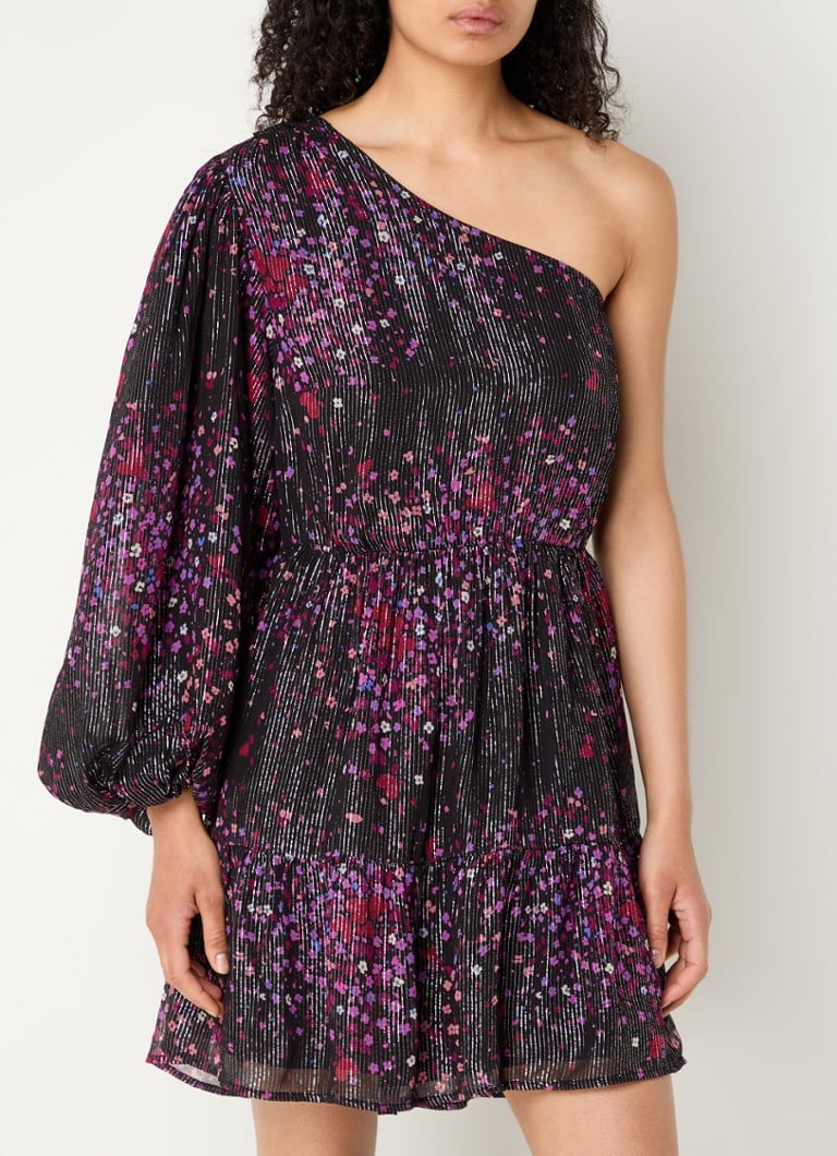 Fabienne Chapot Romy One-Shoulder-Minikleid mit Lurex und Blumenmuster
