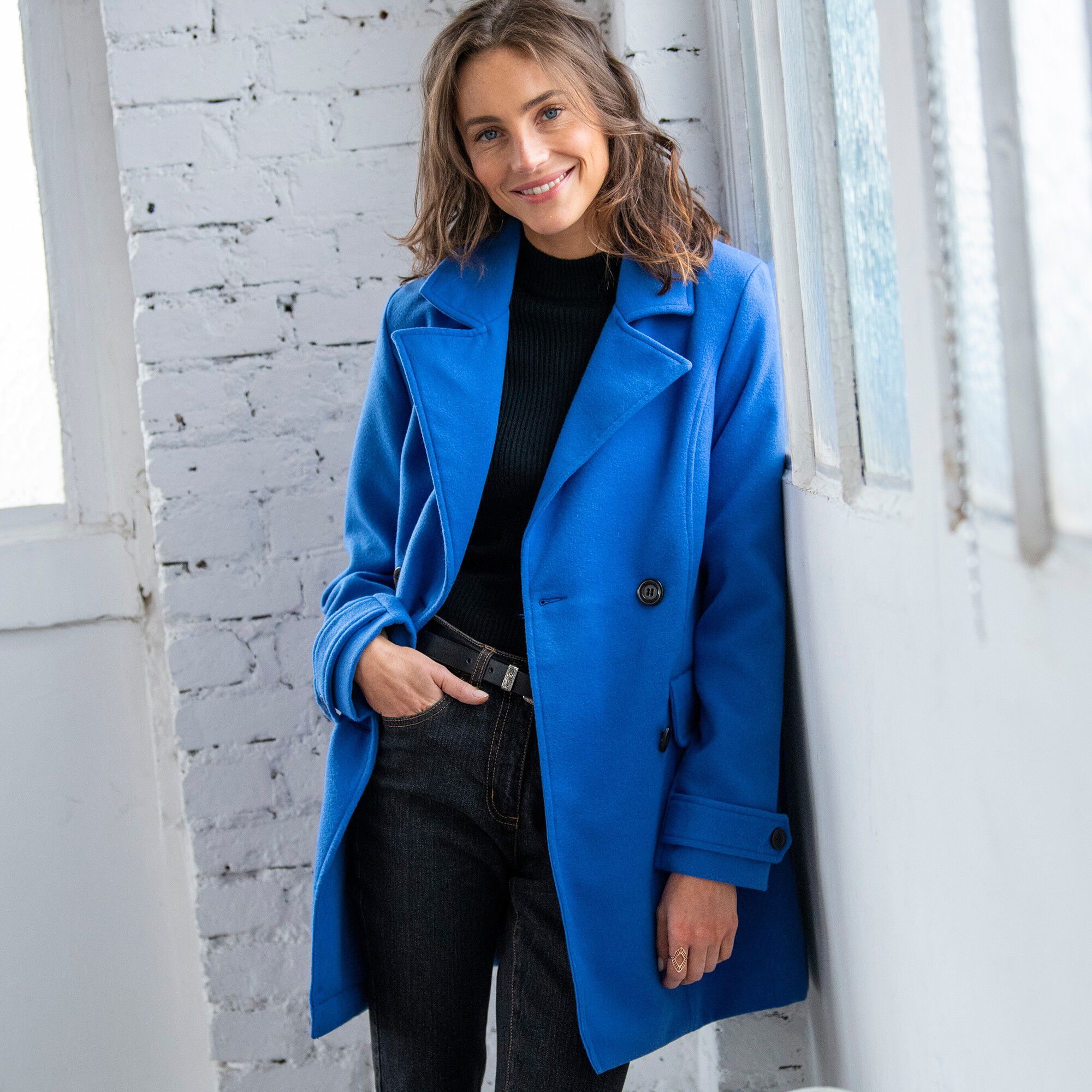 Manteau caban aspect drap de laine