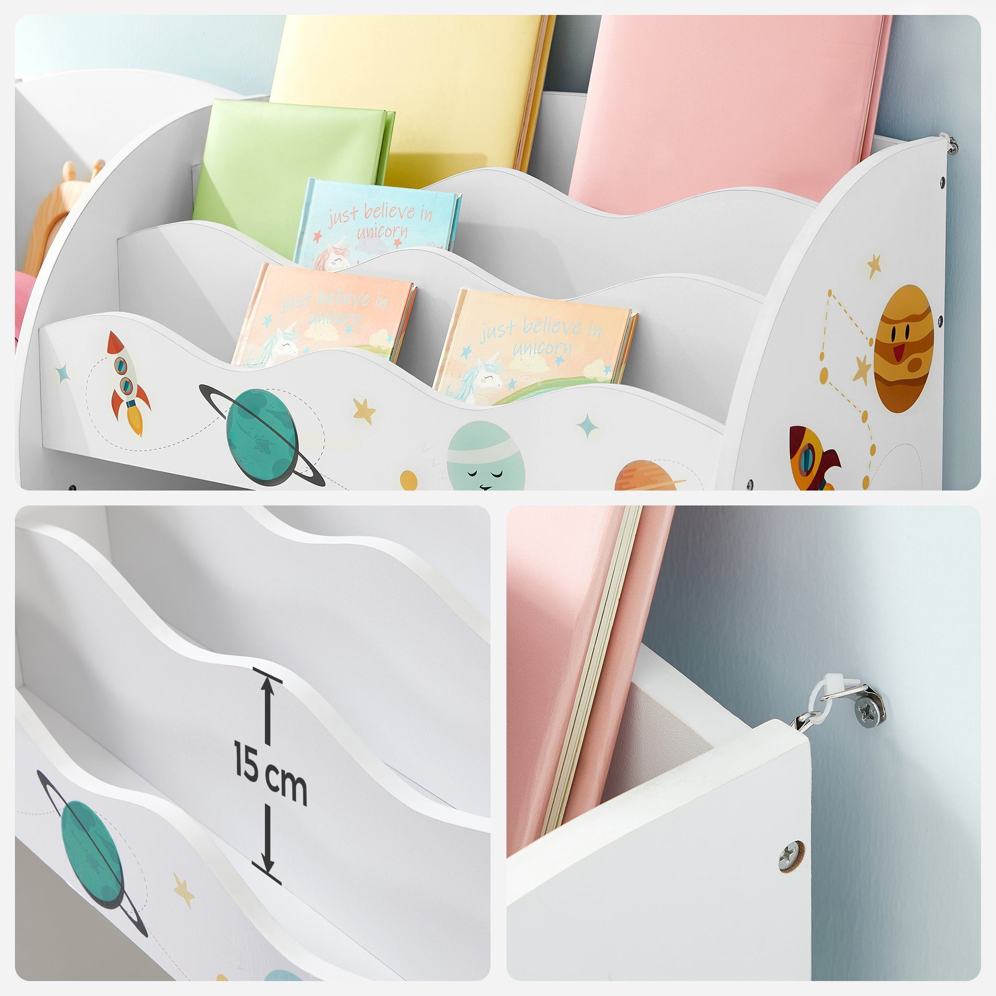 SONGMICS Bücherregal Kinderzimmerregal, mit 2 Aufbewahrungsboxen