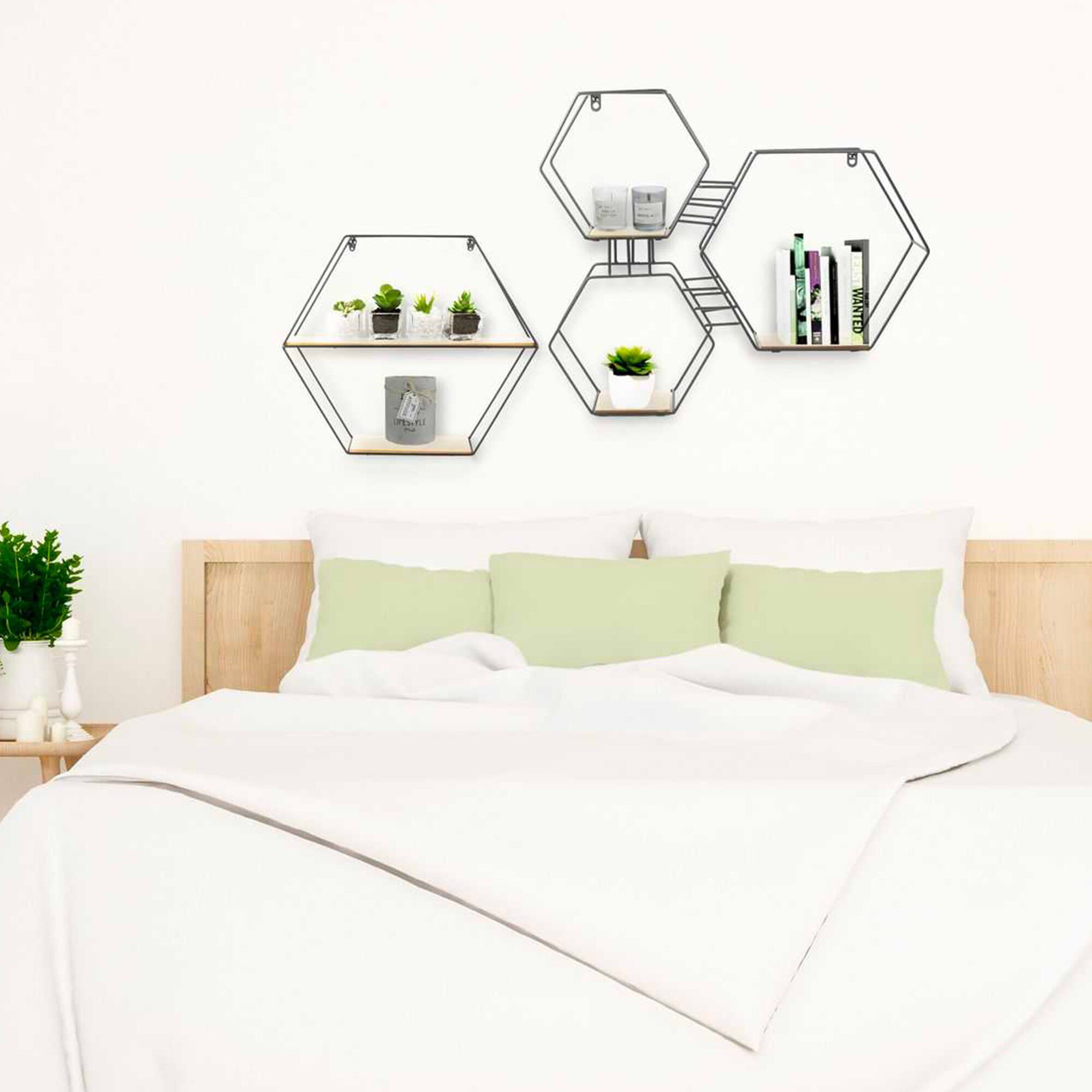 Etagère hexagonale en métal et bois