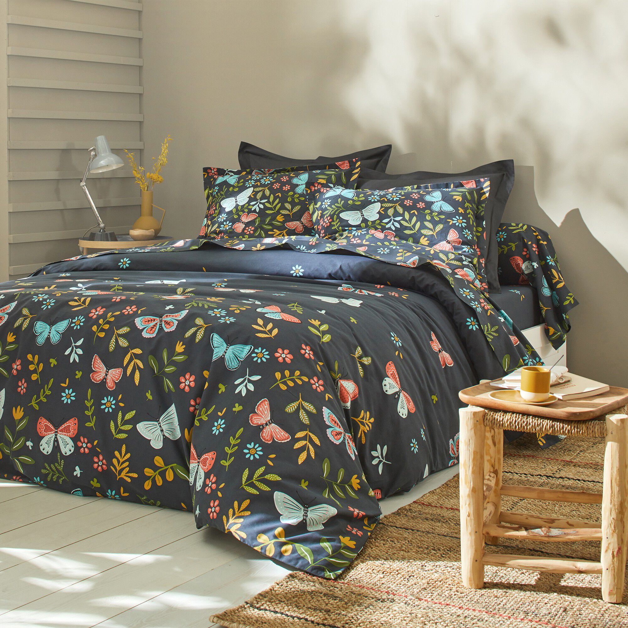 Linge de lit Envolée en coton à motifs papillons