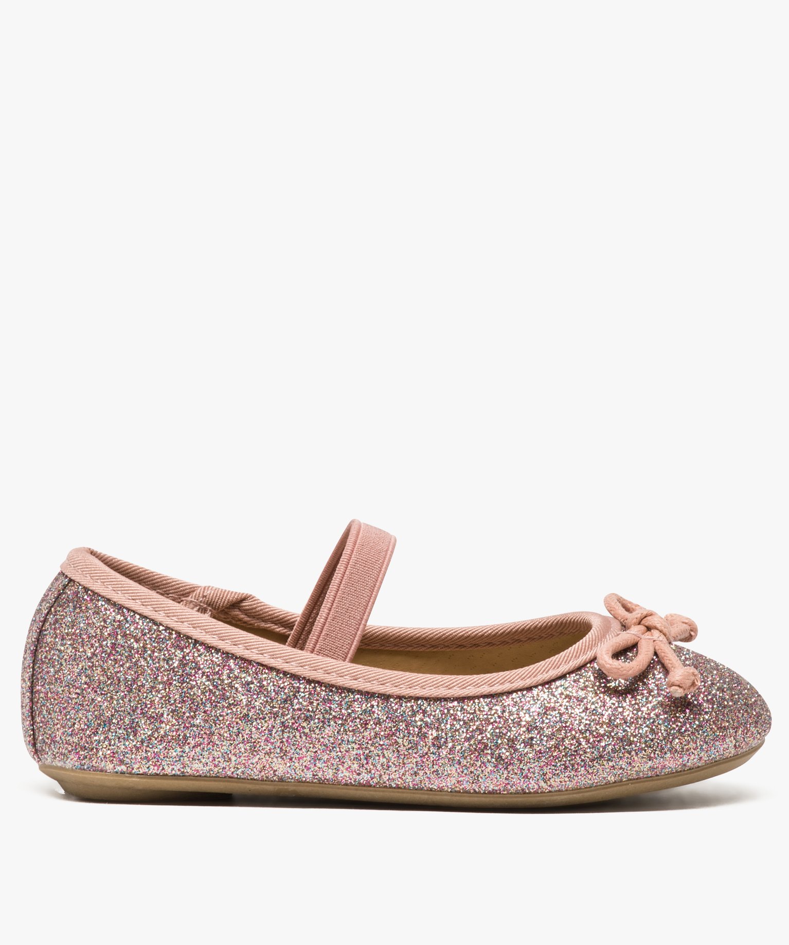 Ballerines fille pailletées avec bride élastique et n?ud rose | GEMO