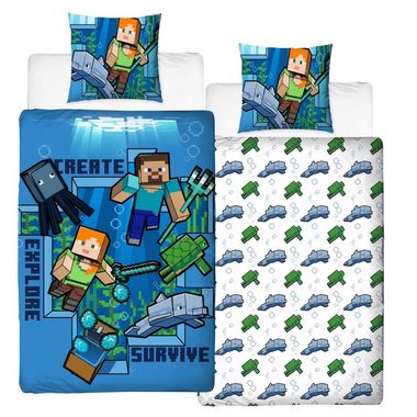 Bettwäsche Minecraft 135x200 + 80x80 cm, 100 % Baumwolle, MTOnlinehandel, Renforcé, 2 teilig, offiziell lizenzierte Kinder- und Jugendbettwäsche 