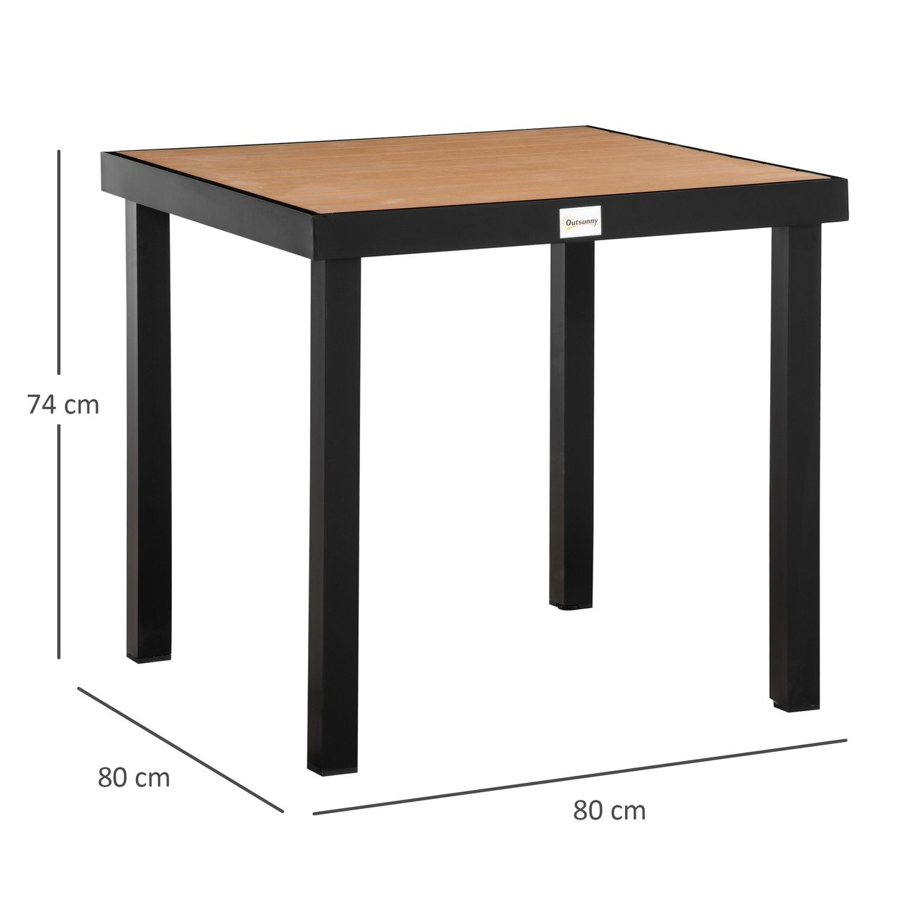 Outsunny Gartentisch für 4 Personen Esstisch Aluminiumtisch Gartenmöbel Loungemöbel pflegeleicht Kunststoff Natur 80 x 80 x 74 cm