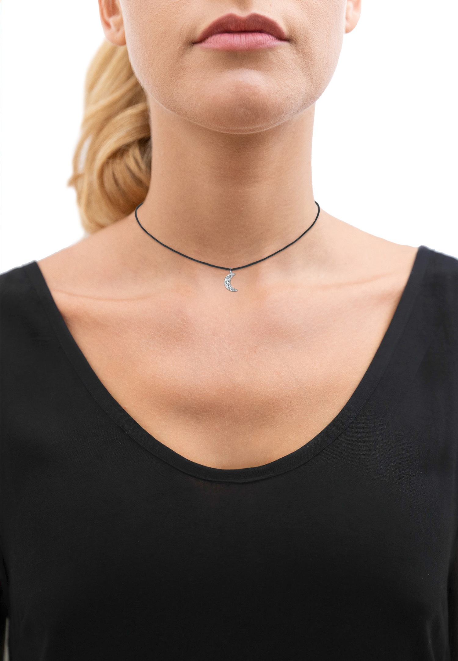 Elli női félhold alakú choker kristályokkal 925-ös ezüstből