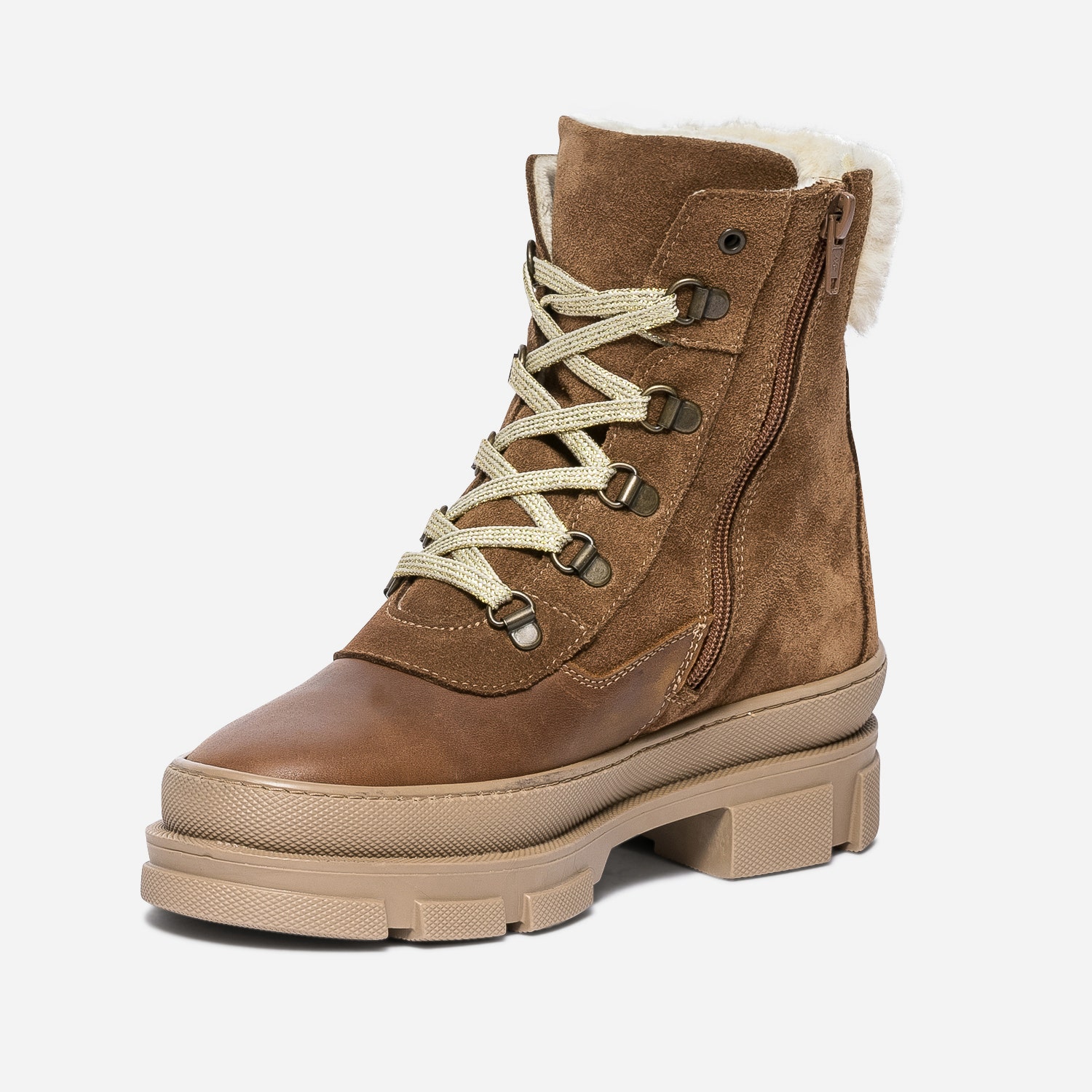 Boots marron en cuir et cuir velours fourré