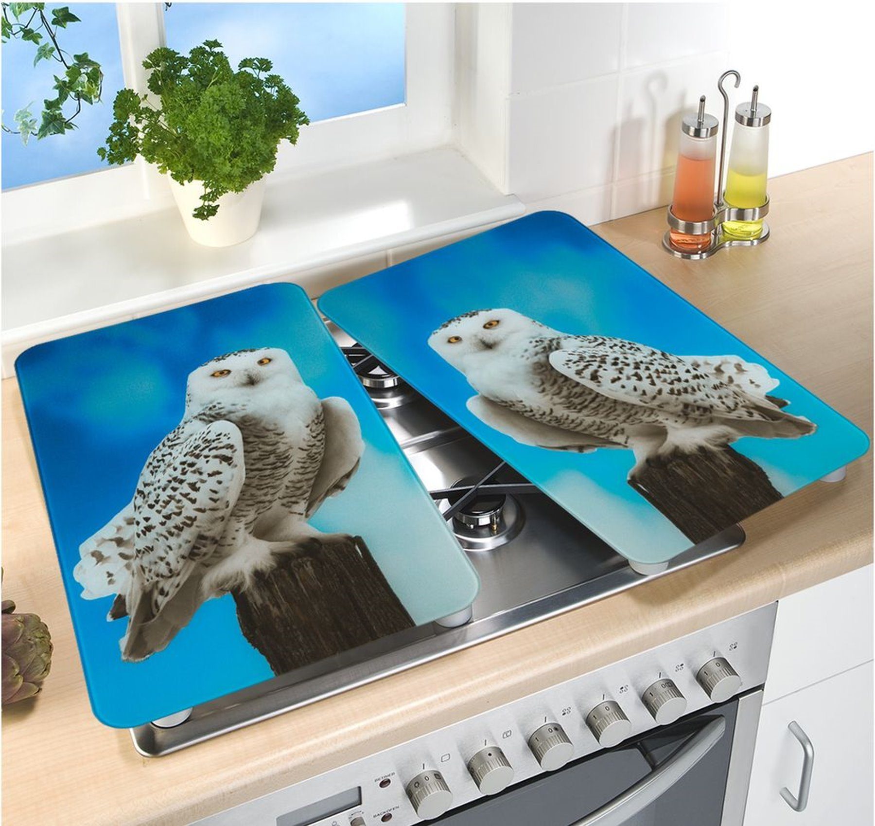 WENKO Herd-Abdeckplatte Motiv, 2er Set Glas Abdeckplatten Herd Herdplatten Abdeckung