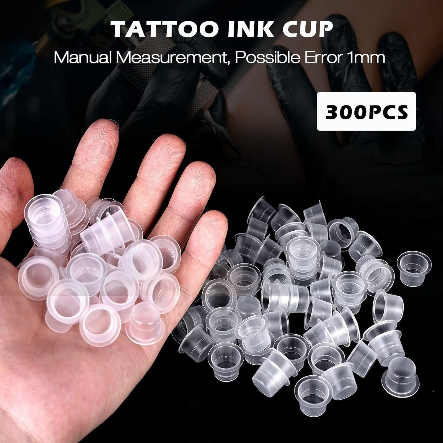 megadot Schmuck-Tattoo Tintenbecher für Tattoo Tinte Container Cap Tattoo Zubehör, 300-tlg., 300 Stück Tattoo Farbkappen Cups mit 2 Cups Halterungen