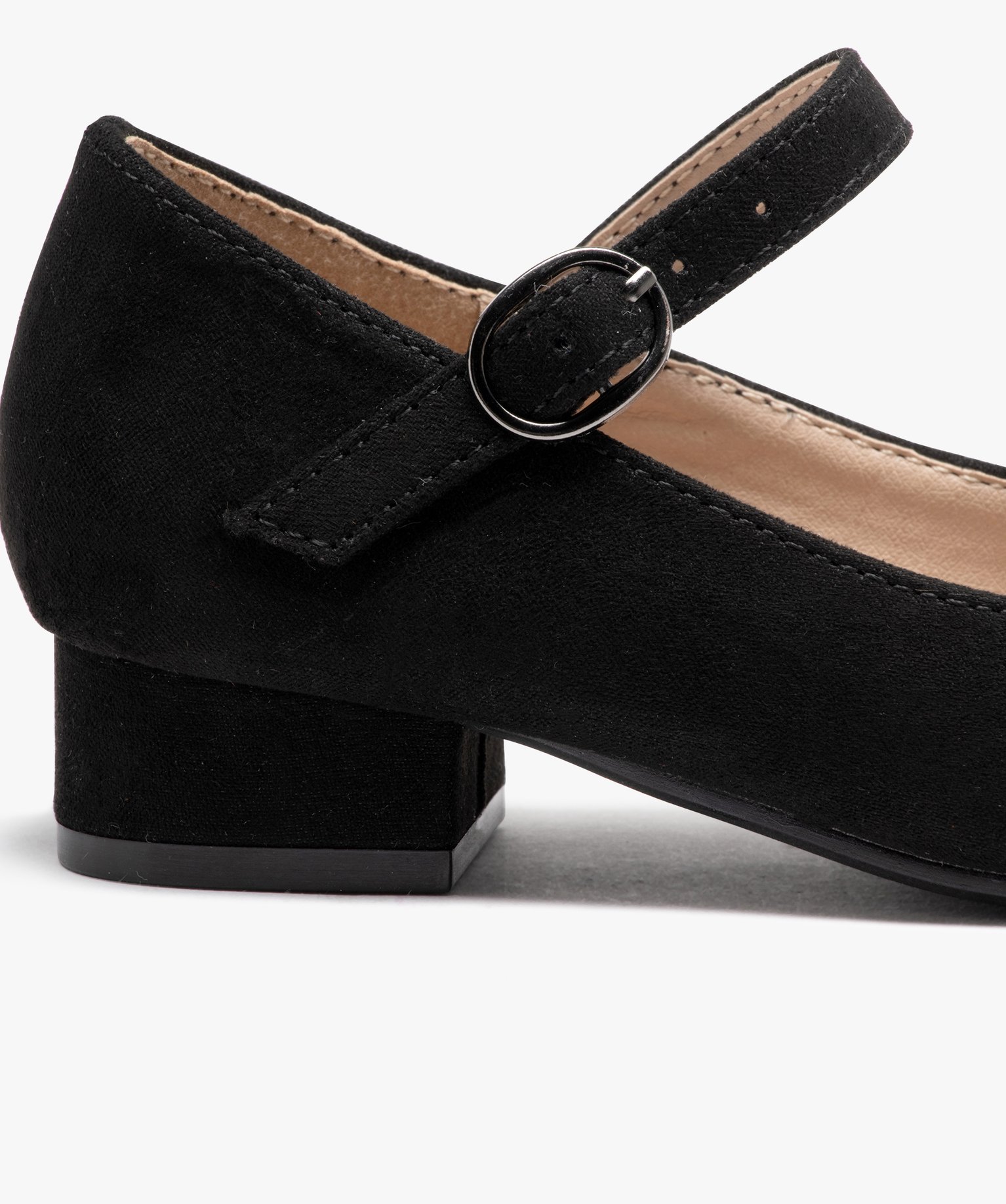 Ballerines fille unies en suédine et à petit talon carré noir | GEMO