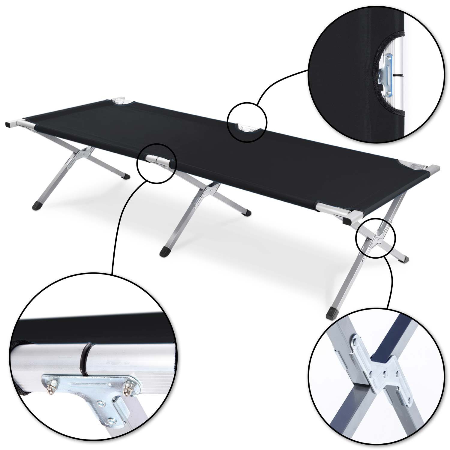 Goods+Gadgets Feldbett Faltbares Army-Bett (Campingbett, Klappbett) Gästebett aus Aluminium