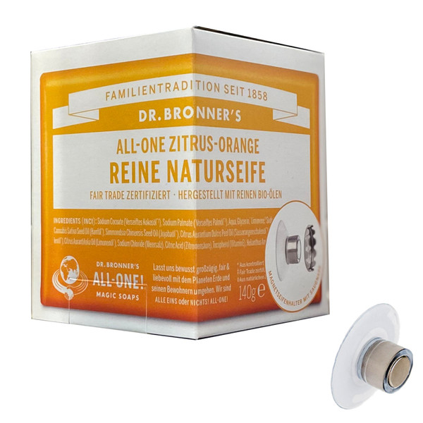 SET- MAGNETSEIFENHALTER PLUS STÜCKSEIFE ZITRONE-ORANGE - Outdoor Seife