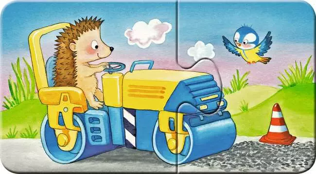 Kinderpuzzle ab 2 Jahren - Tierische Baustelle - 2 Teile