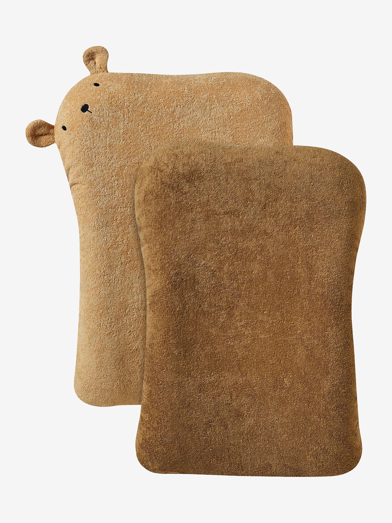 Vertbaudet 2er-Set Frottee-Schonbezüge für Baby Wickelauflage, personalisierbar - karamell bär