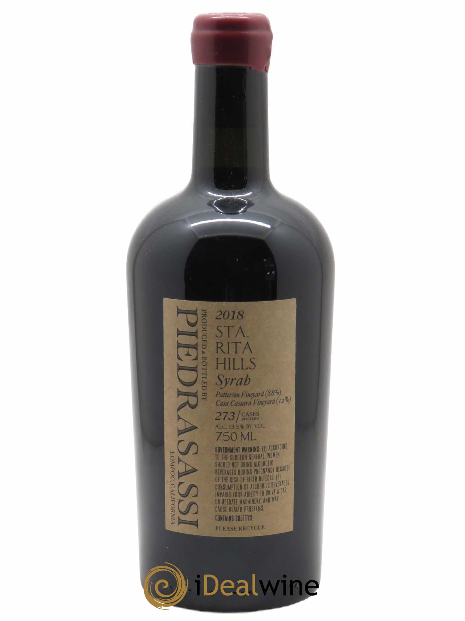 Santa Rita Hills Piedrasassi Patterson & Casa Cassara Vineyards Syrah Sashi Moorman et Melissa Sorongon  2018 - Lot de 1 Bouteille