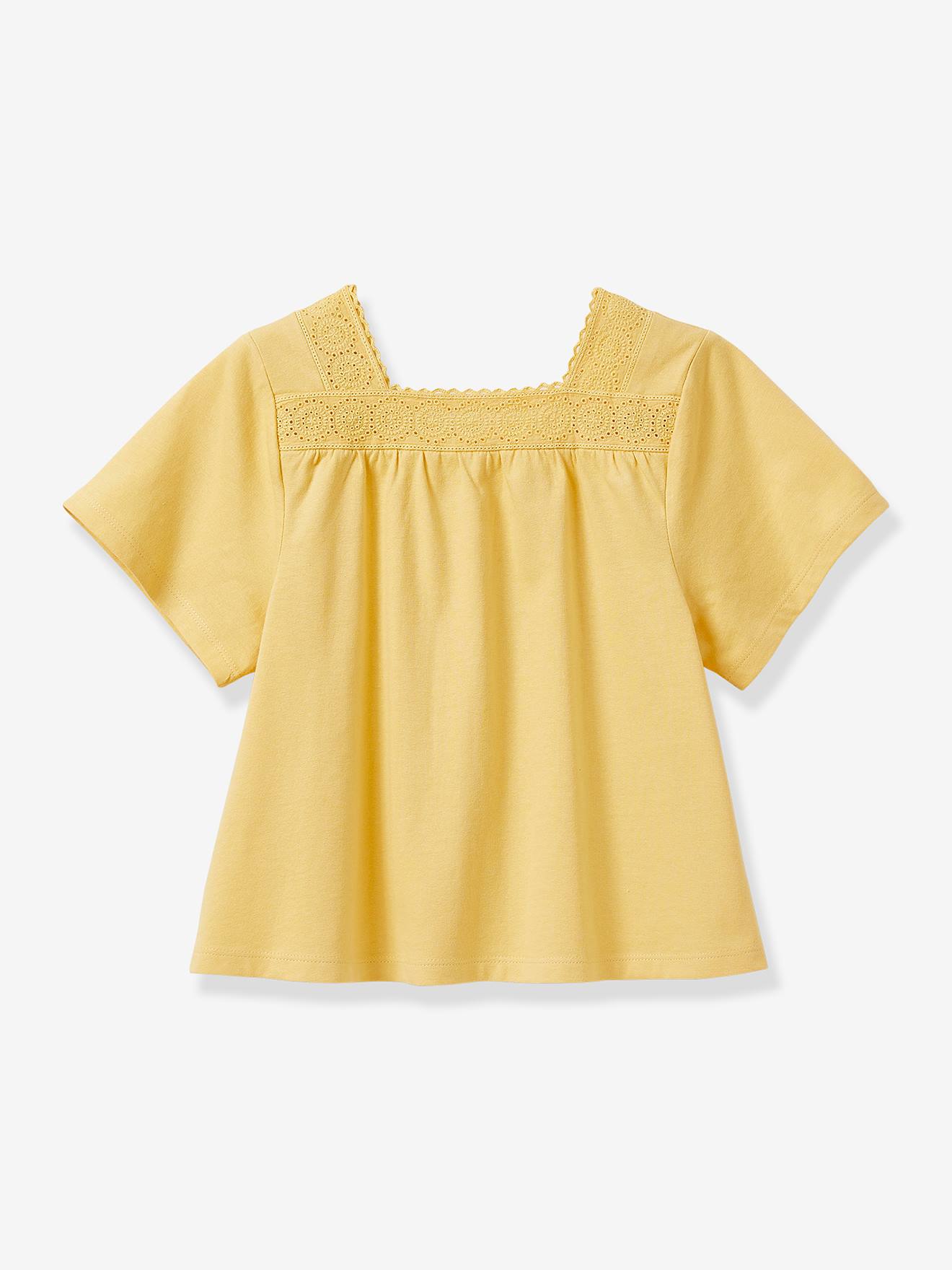 Tee-shirt brodé fille CYRILLUS coton bio curry