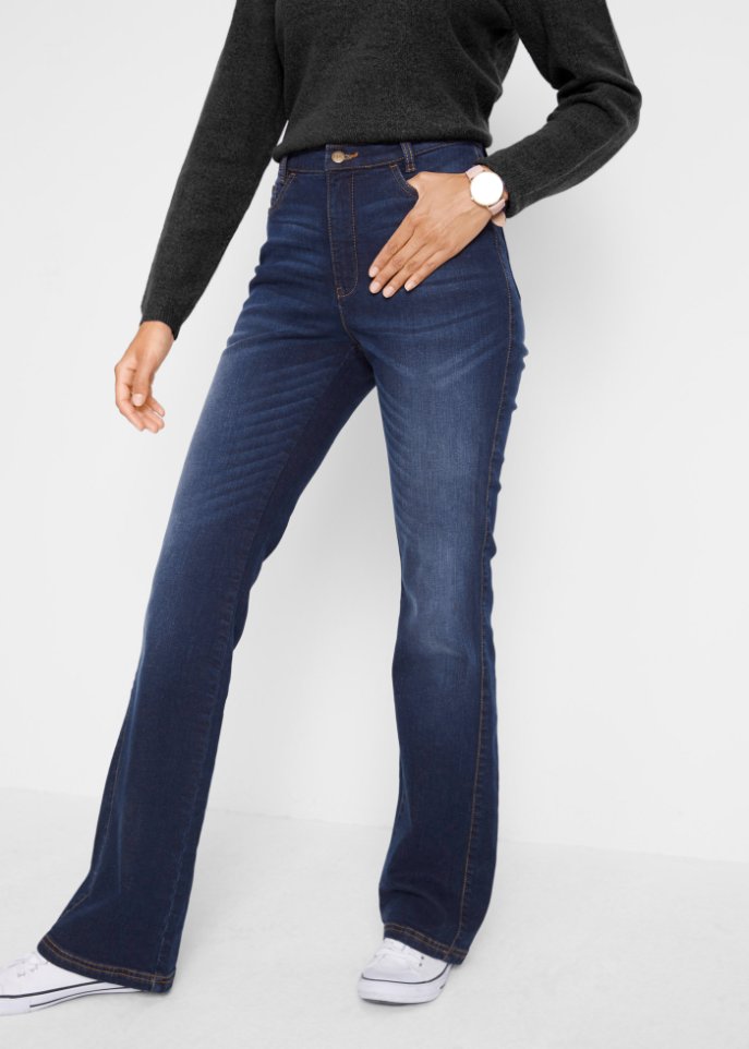 High-Waist-Bootcut Stretchjeans mit Bequembund