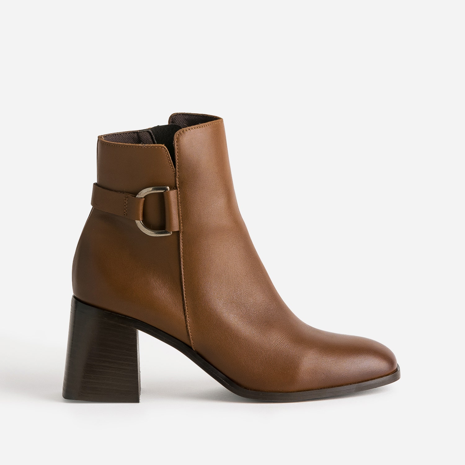 Boots cognac en cuir éco-conçu avec anneau en D