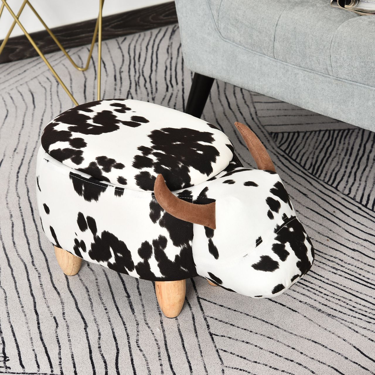 HOMCOM Tierhocker, Dekohocker mit Stauraum, Polsterhocker, Sitzhocker, Sitzbank mit Tier-Design, für Wohnzimmer, Schweinchen Fußbank, Schwarz Weiß, 62 x 35 x 36 cm