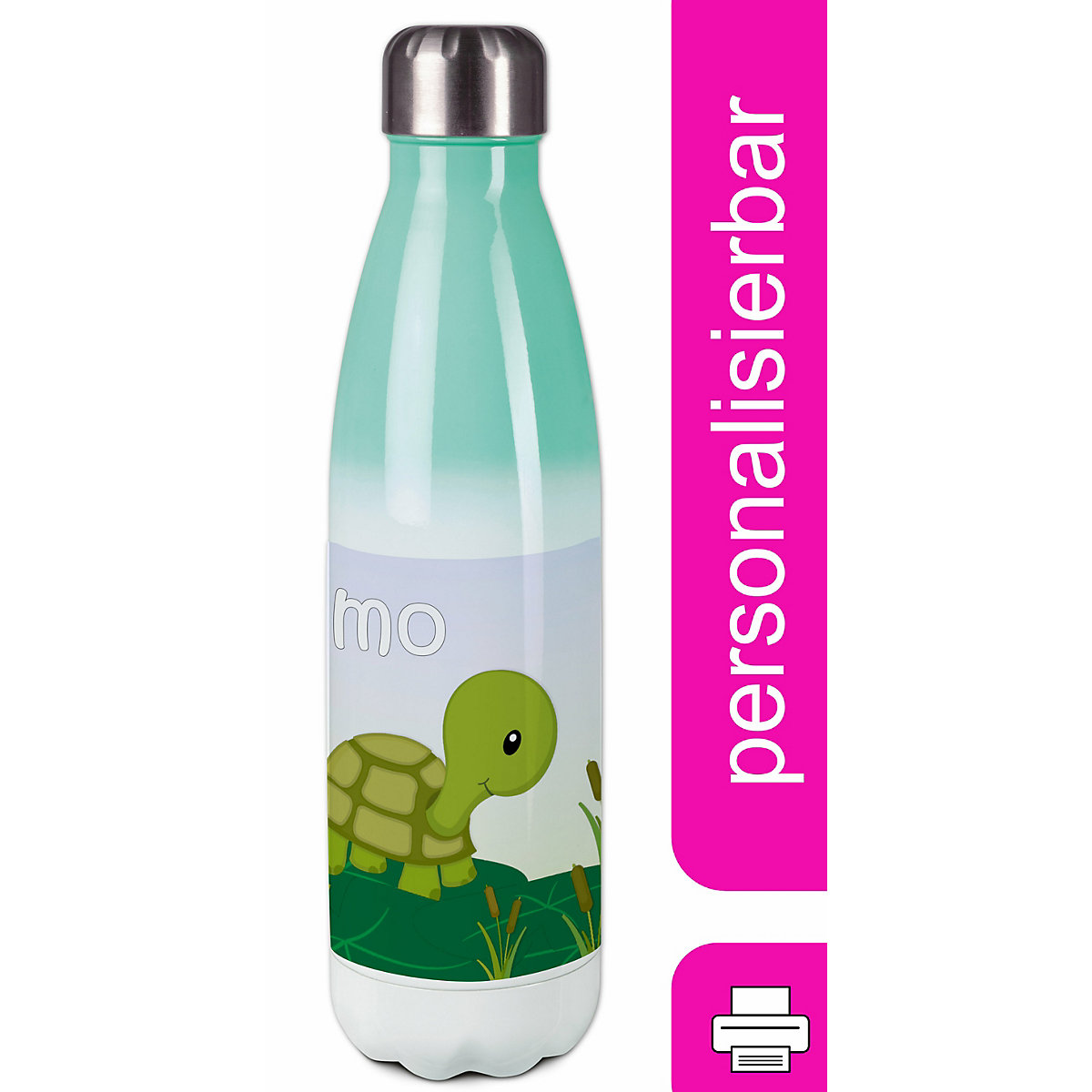 Edelstahl Kinder Thermoflasche / Trinkflasche bunt Schildkröte Spülmaschinenfest, Auslaufsicher, Bruchfest, Doppelwandig, Für Heißgetränke geeignet, Mit Deckel, Isoliert