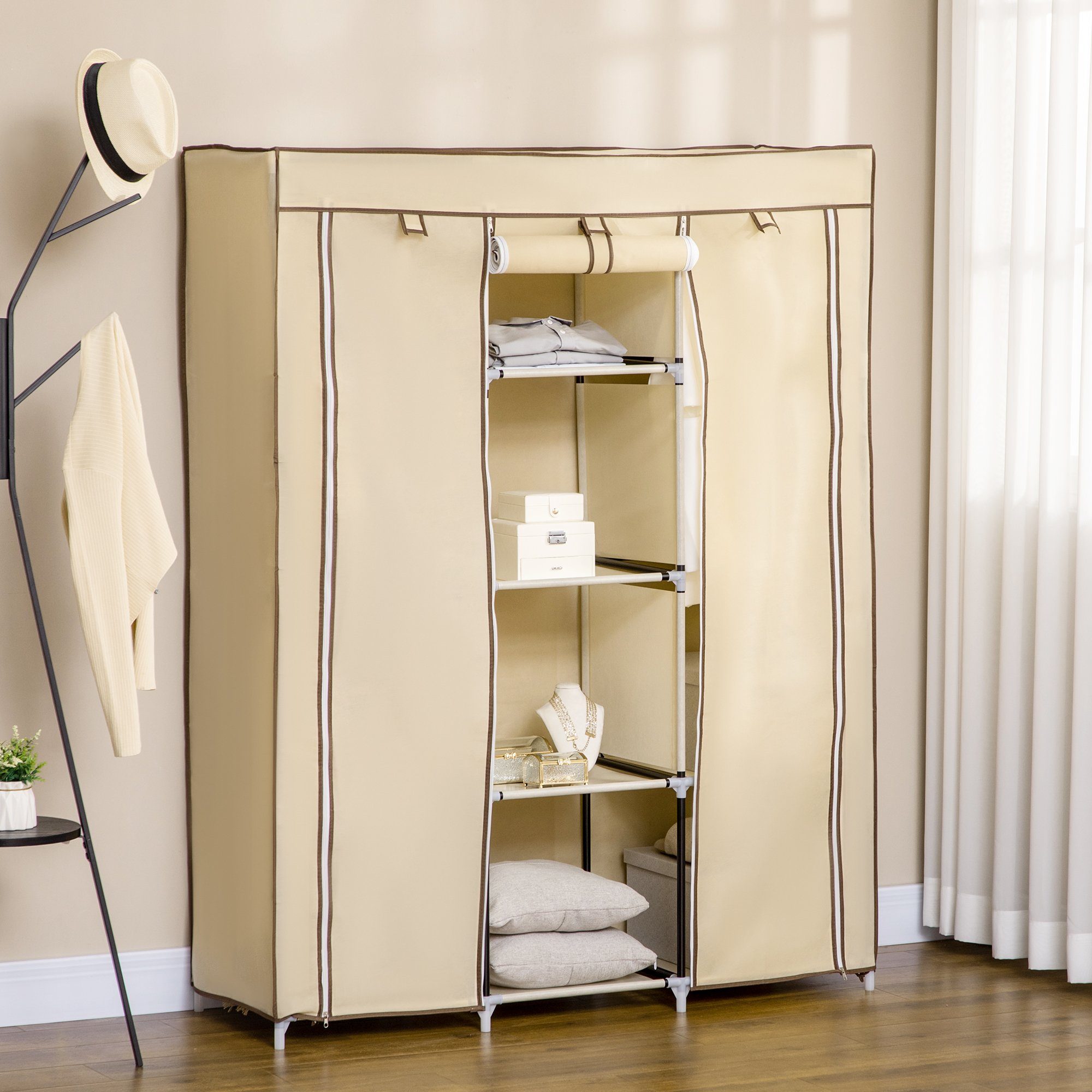 HOMCOM Stoffschrank Stoffschrank mit Kleiderstangen (Kleiderschrank, 1-St., Tücherschrank) bis 55 kg belastbar